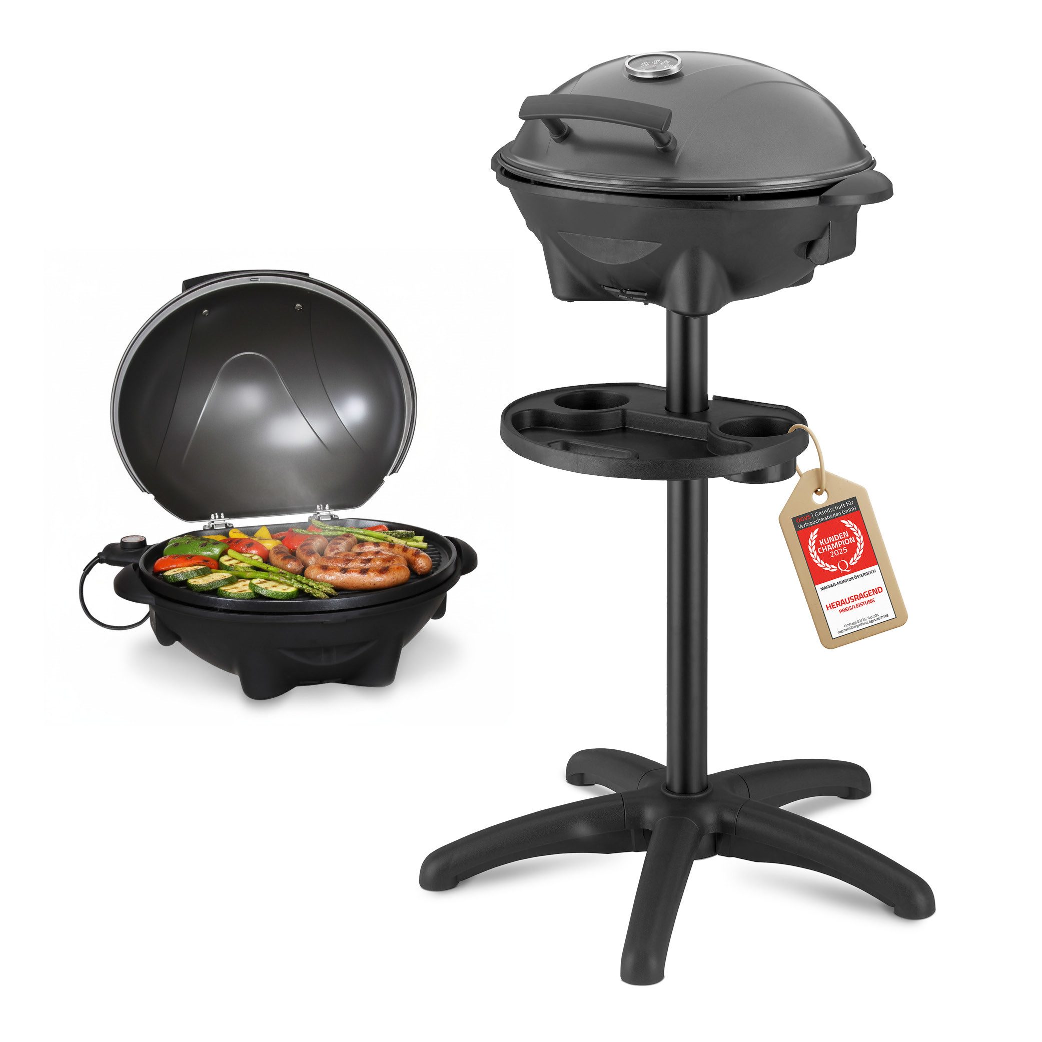 Elektrogrill 2in1 Standgrill 2400W, Kugelgrill mit Thermometer & Tropfschale