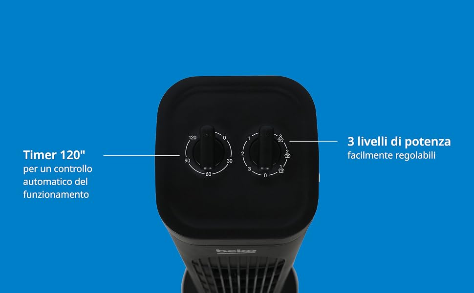 Il testo dice 'Image 4' e 'Timer 120' e 'Funzionamento'. Dispositivo elettronico nero con due indicatori circolari su sfondo blu.