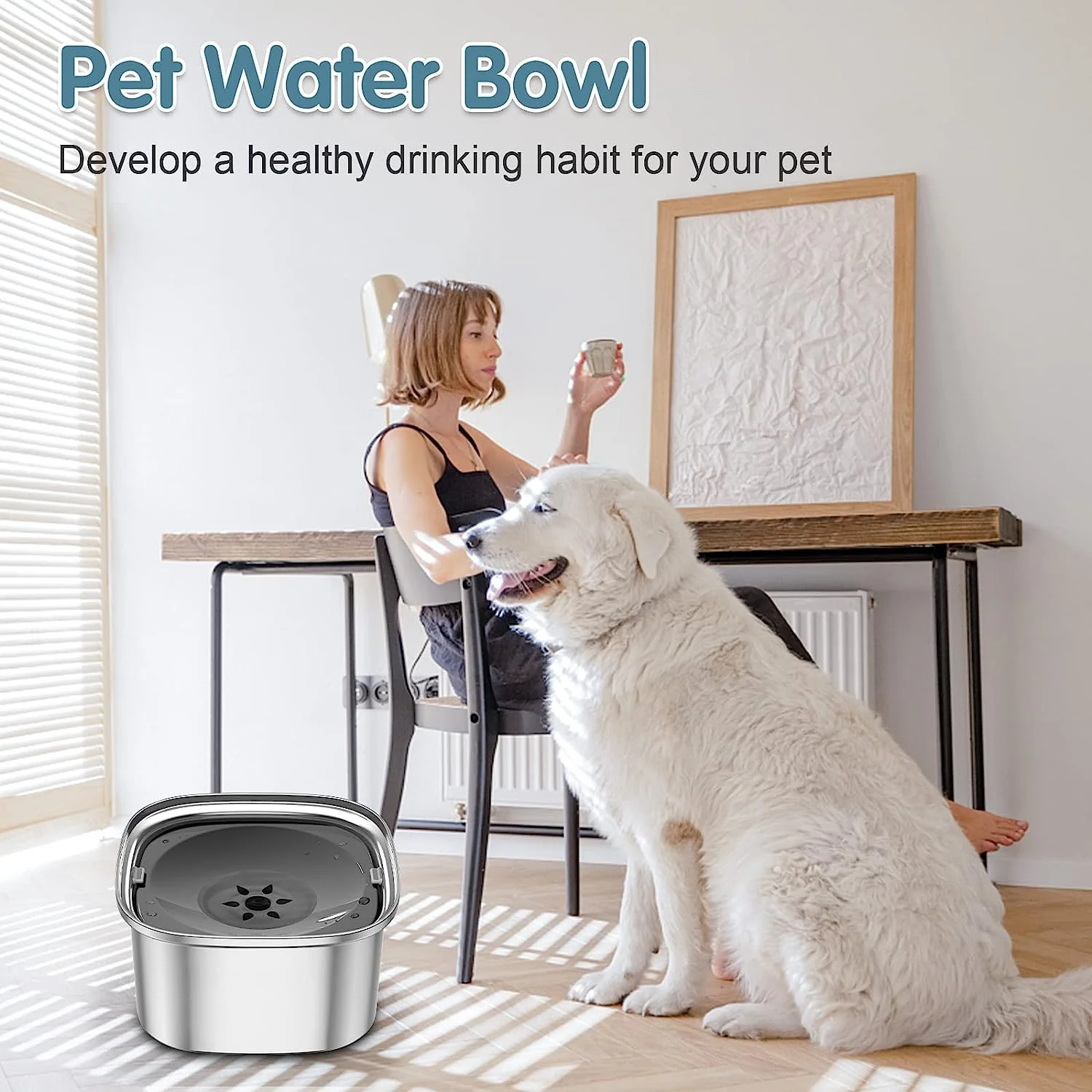 Spill-Proof Dog Water Bowl �C 304 Stainless Steel with Floating Disc & Filter