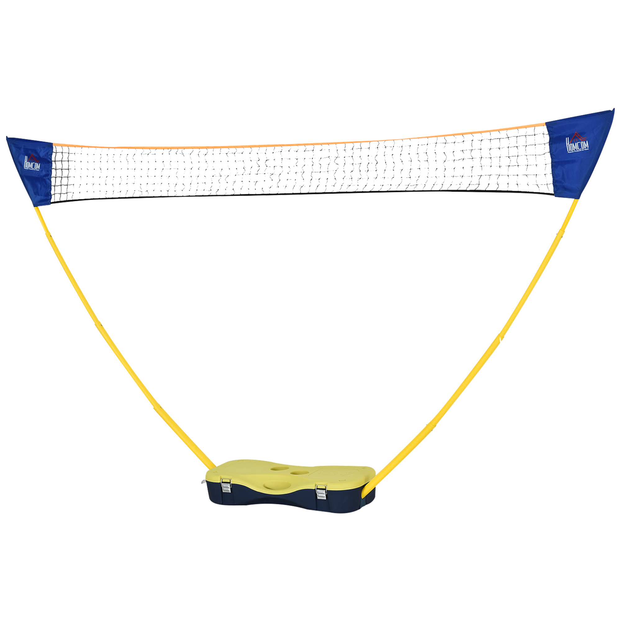 HOMCOM Badminton Netz mit Stand, Badminton-Netzständer, tragbarer Netzständer, Badmintonnetz mit 4 Badminton-Schlägern, Outdoor-Sport, Gelb+Blau, 286 x 33 x 157 cm
