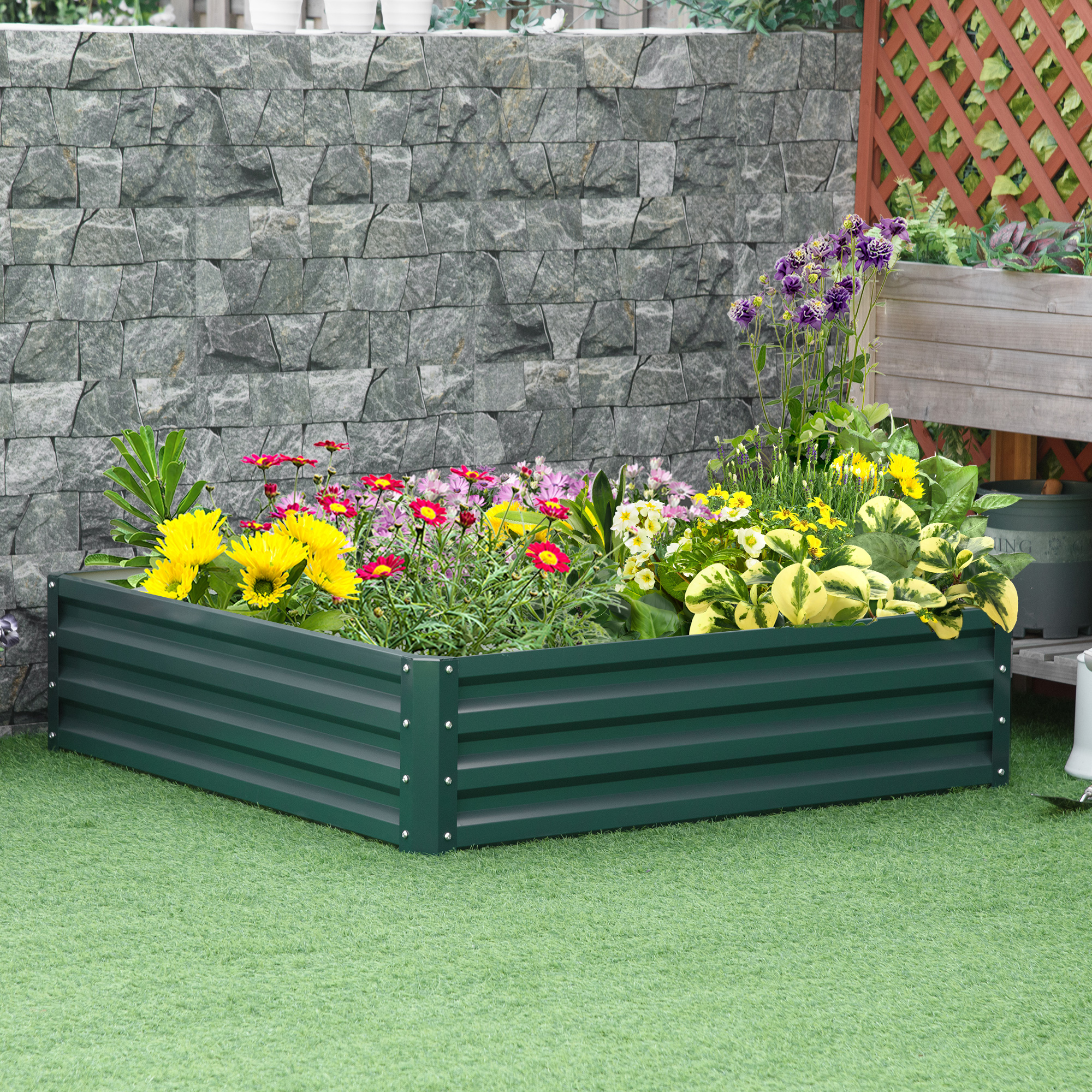 Outsunny Gartenbeet, Pflanzkasten mit Stahlgehäuse, Grün, 120 x 120 x 30 cm