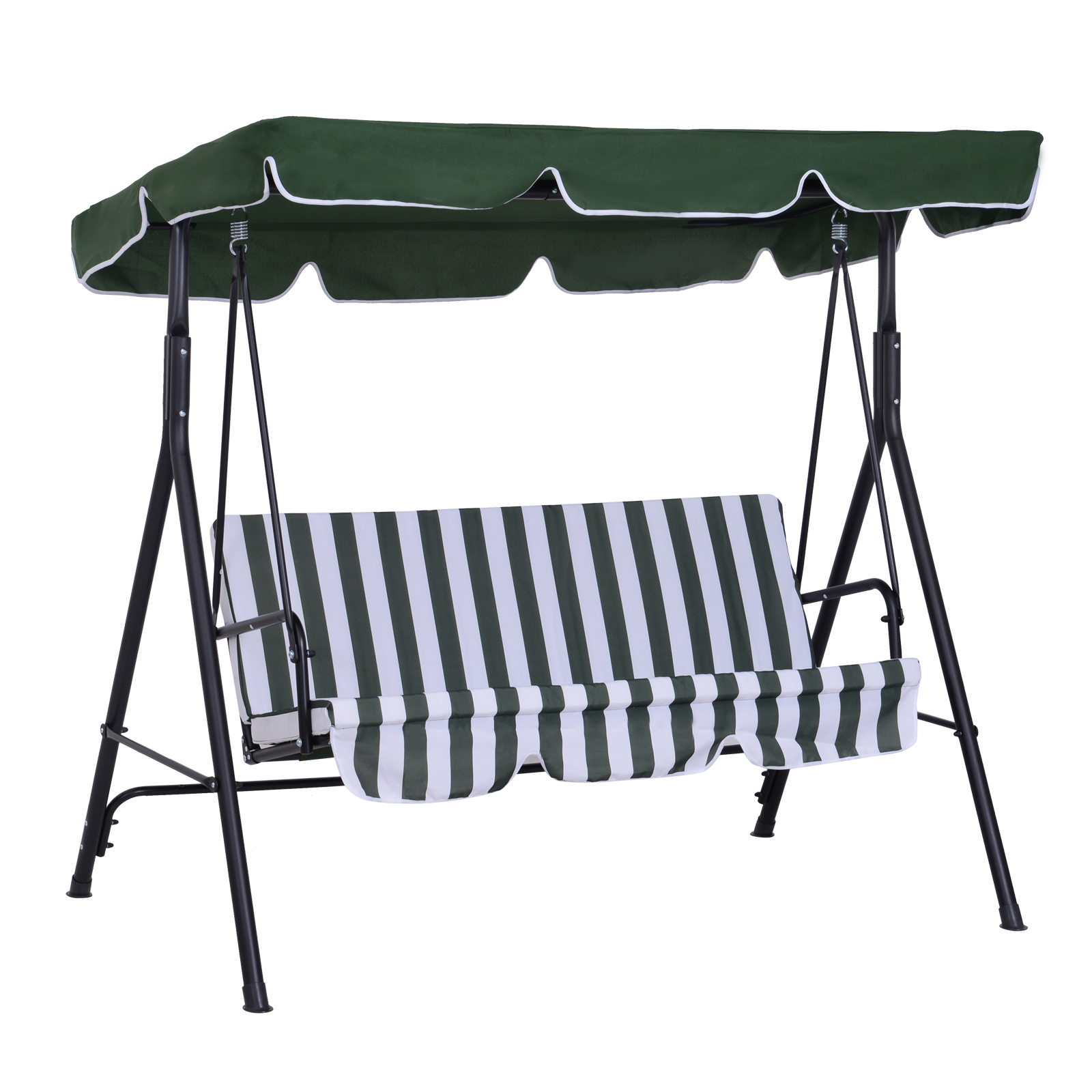 Outsunny Gartenliege 3-Sitzer mit verstellbarem Dach und Kissen Schwarz Stahl Polyester Grün