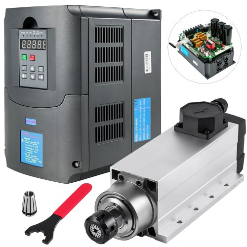 VEVOR 4KW ER25 Luftgekühlter Motor, 220 V / 300 Hz, 1-18000 U / min mit 4KW Frequenzumrichter 208-240VAC, Wechselrichter 220 V, 3 Phasen VFD, Display mit Statusanzeigelampe, Arbeitstemperatur -10-40 ℃
