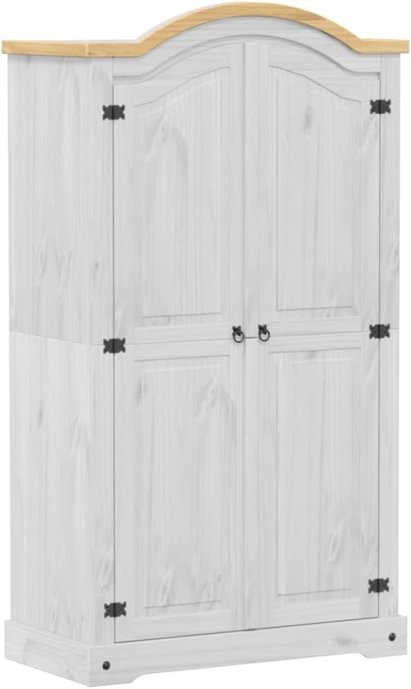 vidaXL Corona White Wardrobe, 102 x 52 x 186 cm, Solid Pine Wood, Bedroom Wardrobe, Entrance Wardrobe, Wardrobe with Door