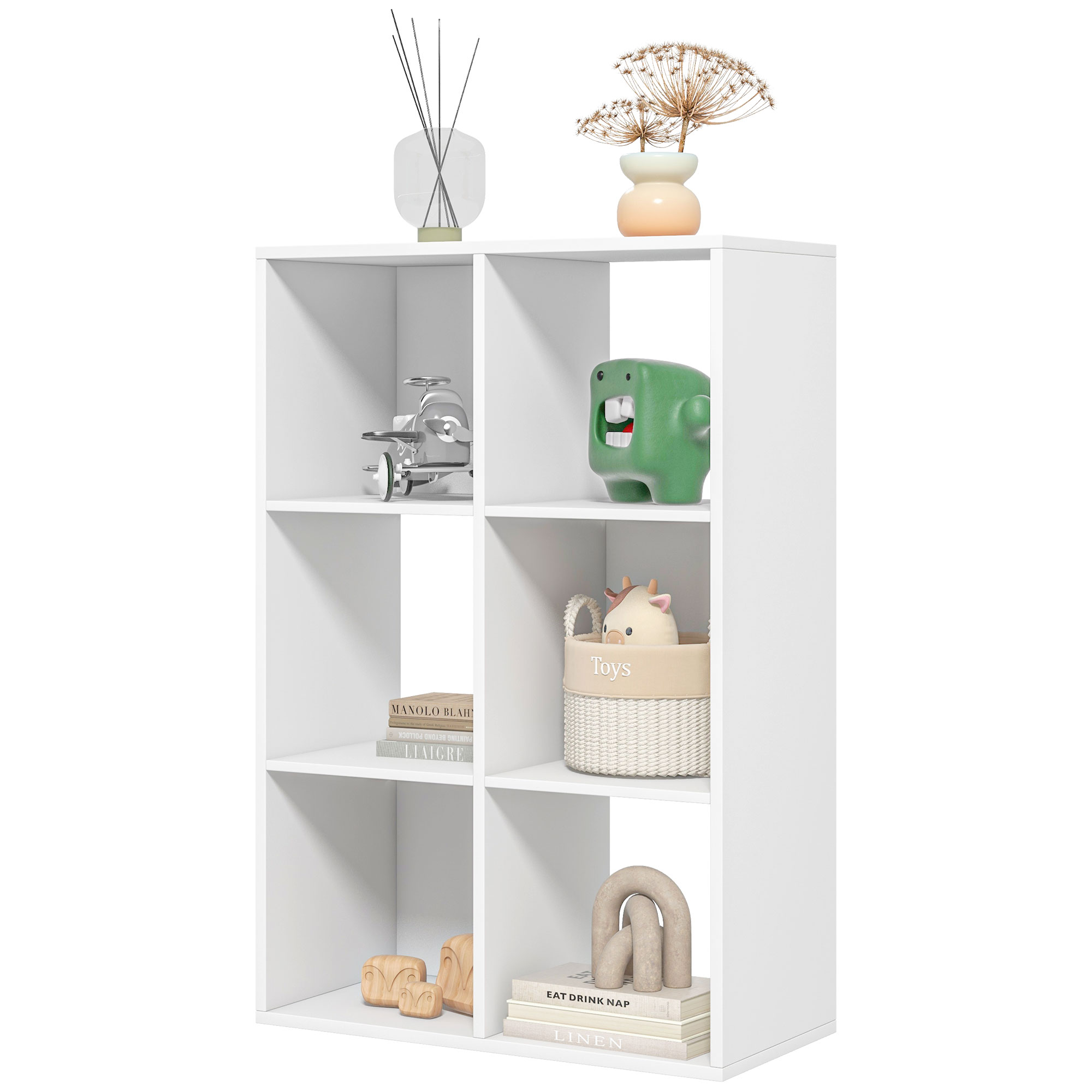 HOMCOM Weißes Bücherregal für Zuhause und Büro, Modernes Bücherregal mit Designregal, 6 Holzfächer, geräumig, Rechteckig, 61,5x29,5x91,5 cm, Weiß