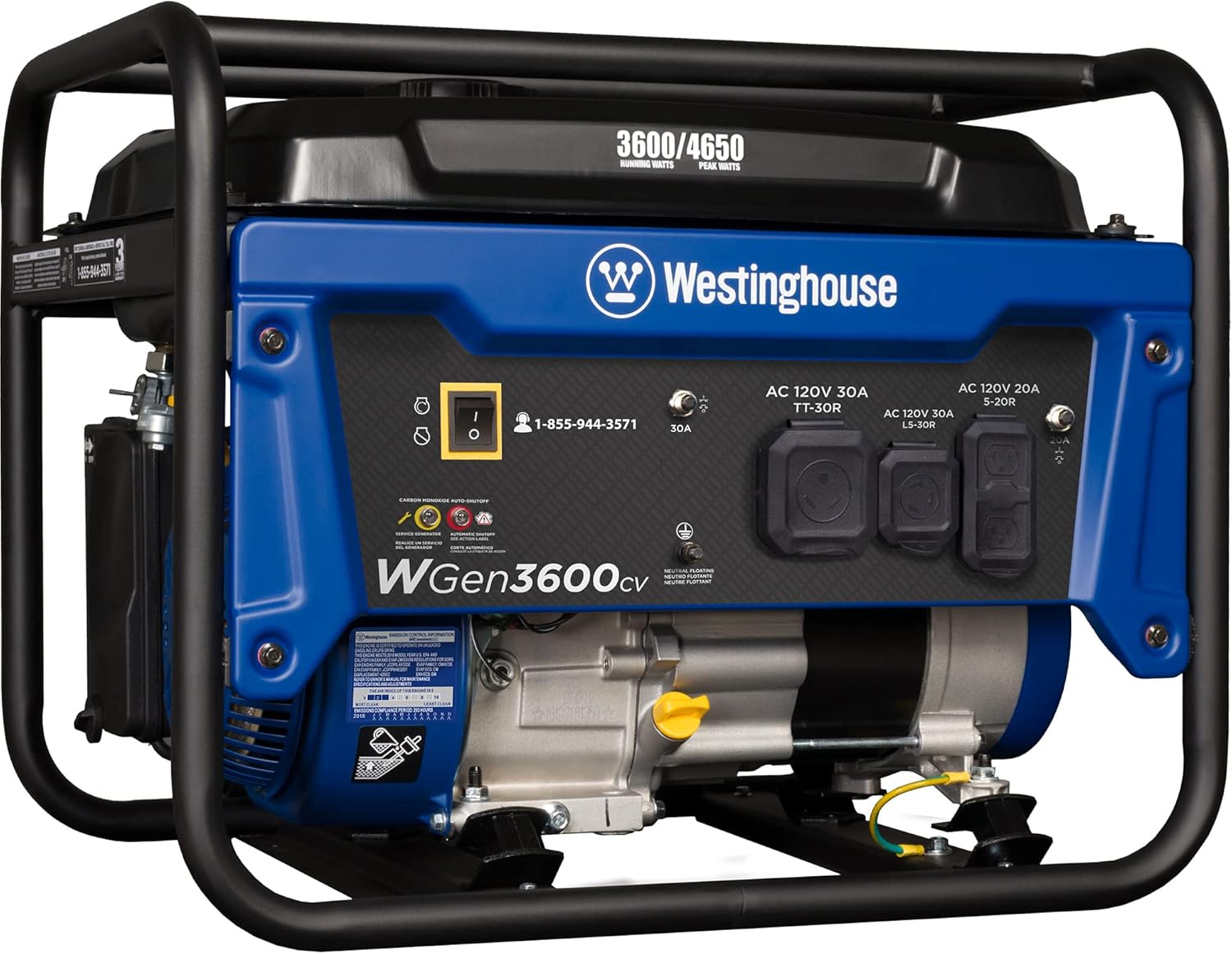 Westinghouse 4650 Peak Watt Portable Generator  RV Ready 30A Outlet  Gas Powered  CO Sensor