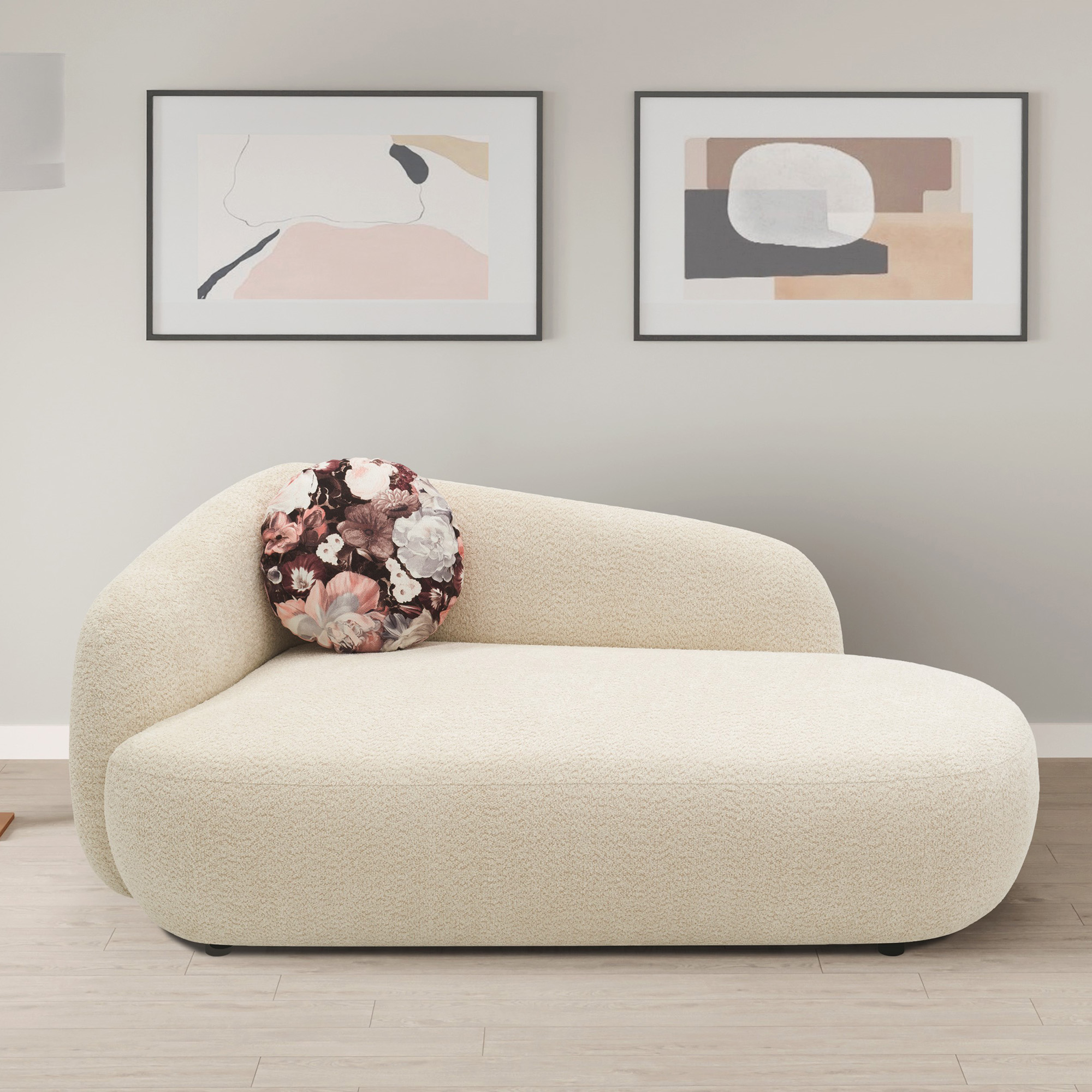 Recamiere 700013, Liege, oval, Füße mit Filzgleitern, Sofa, 183 x 105 x 75 (BxTxH), creme