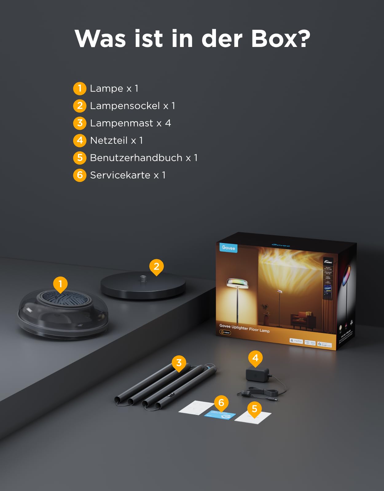 Stehlampe Deckenfluter mit RGBICWW-Wellenbeleuchtung, 330° drehbarer Lampenkopf, 1000 lm, 2700-6500 K, Alexa und Matter