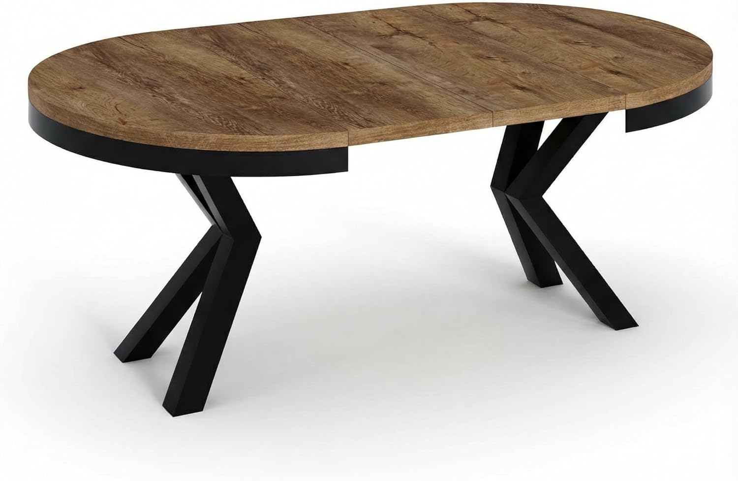 WFL GROUP Runder Ausziehbarer Esstisch im Loft-Stil - Industrieller Tisch mit Schwarzen Metallbeinen - Platzsparender Tisch für Wohnzimmer - Lefkas Eiche - 100 bis 180 cm