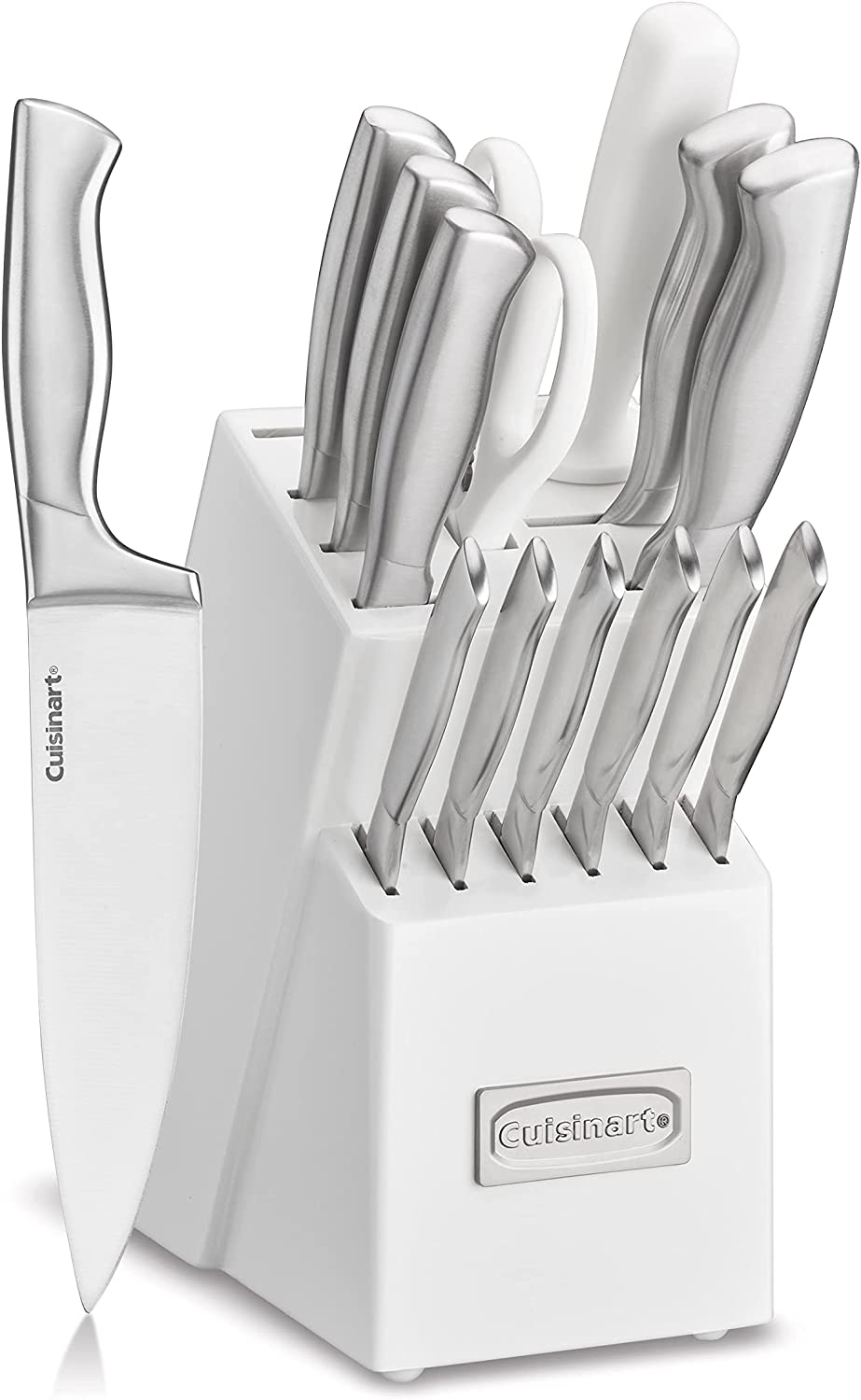 Cuisinart C77SS-15PK 15-Piece Stainless Steel Hollow Handle Block Set, Glossy White