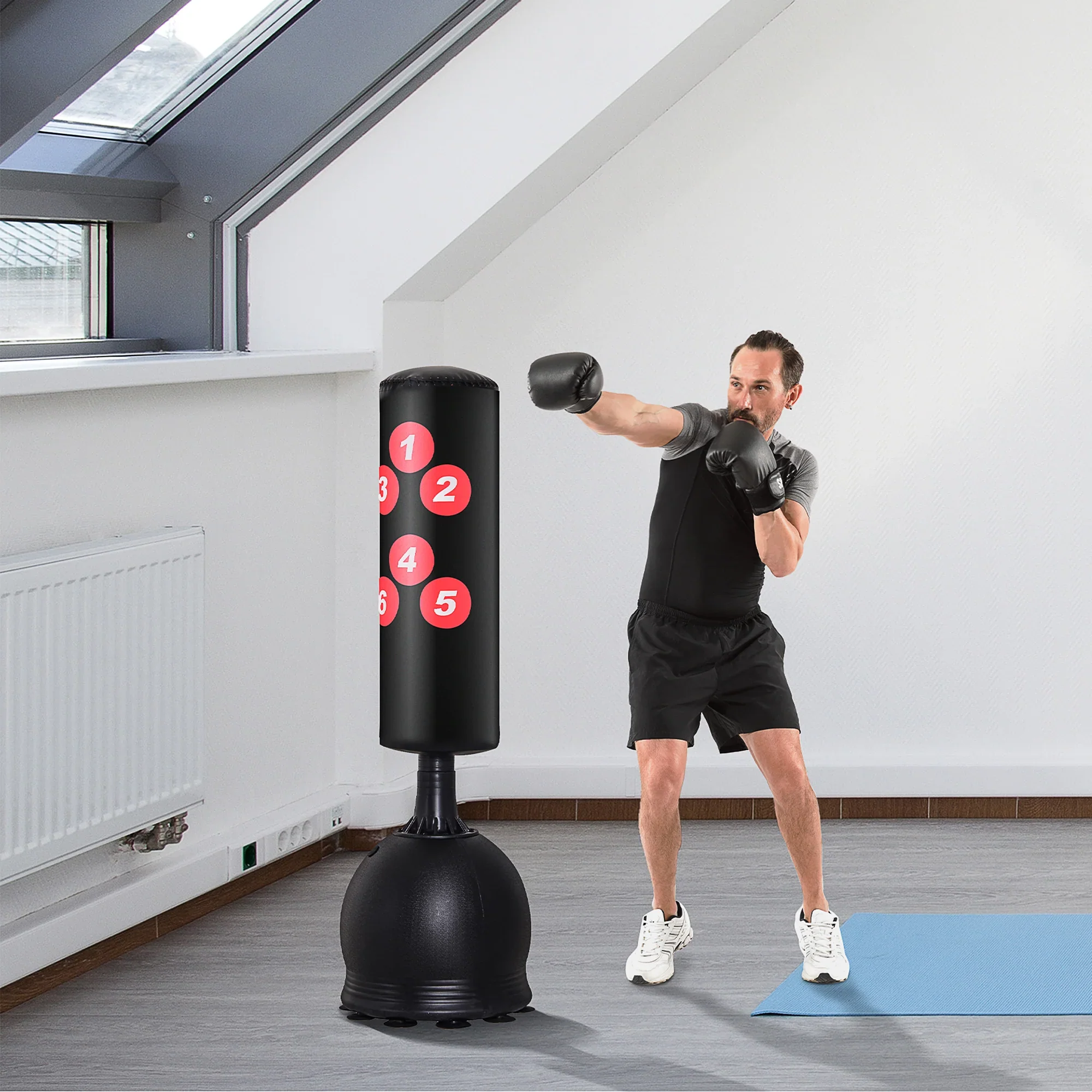 HOMCOM Staande bokszak vrijstaand met zuignappen en reflexsysteem