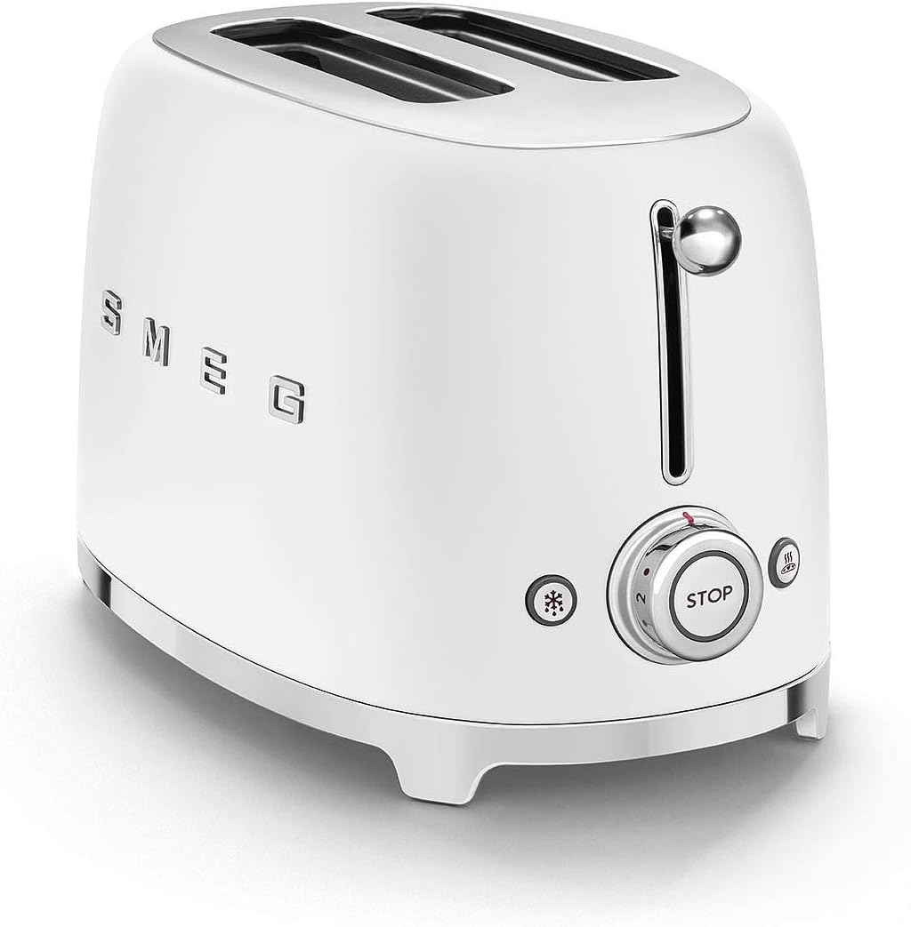 Smeg, 2x2 TSF01CREU -Toaster, 2 Schlitze für 2 Scheiben, 6 Vergoldungsniveaus, Heizfunktion, Abtau- und Bagel- Funktion, Sammelschublade, 950W, Creme
