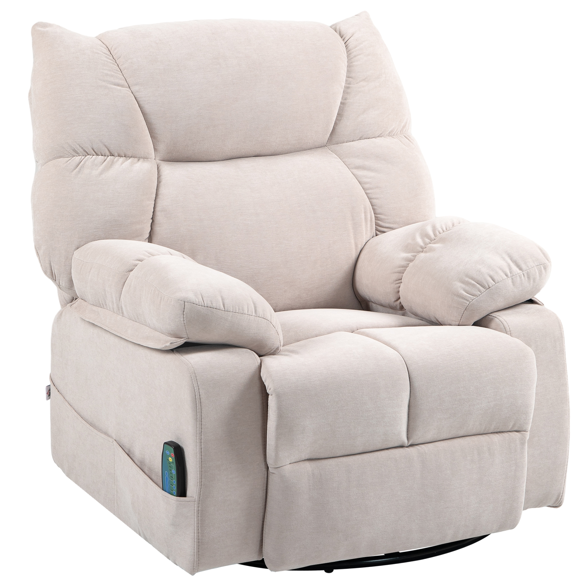 Massagestoel met Verwarmings- & Ligfunctie, Draaibaar, tot 150 kg, Metaal Frame, 98x90x98cm, Beige