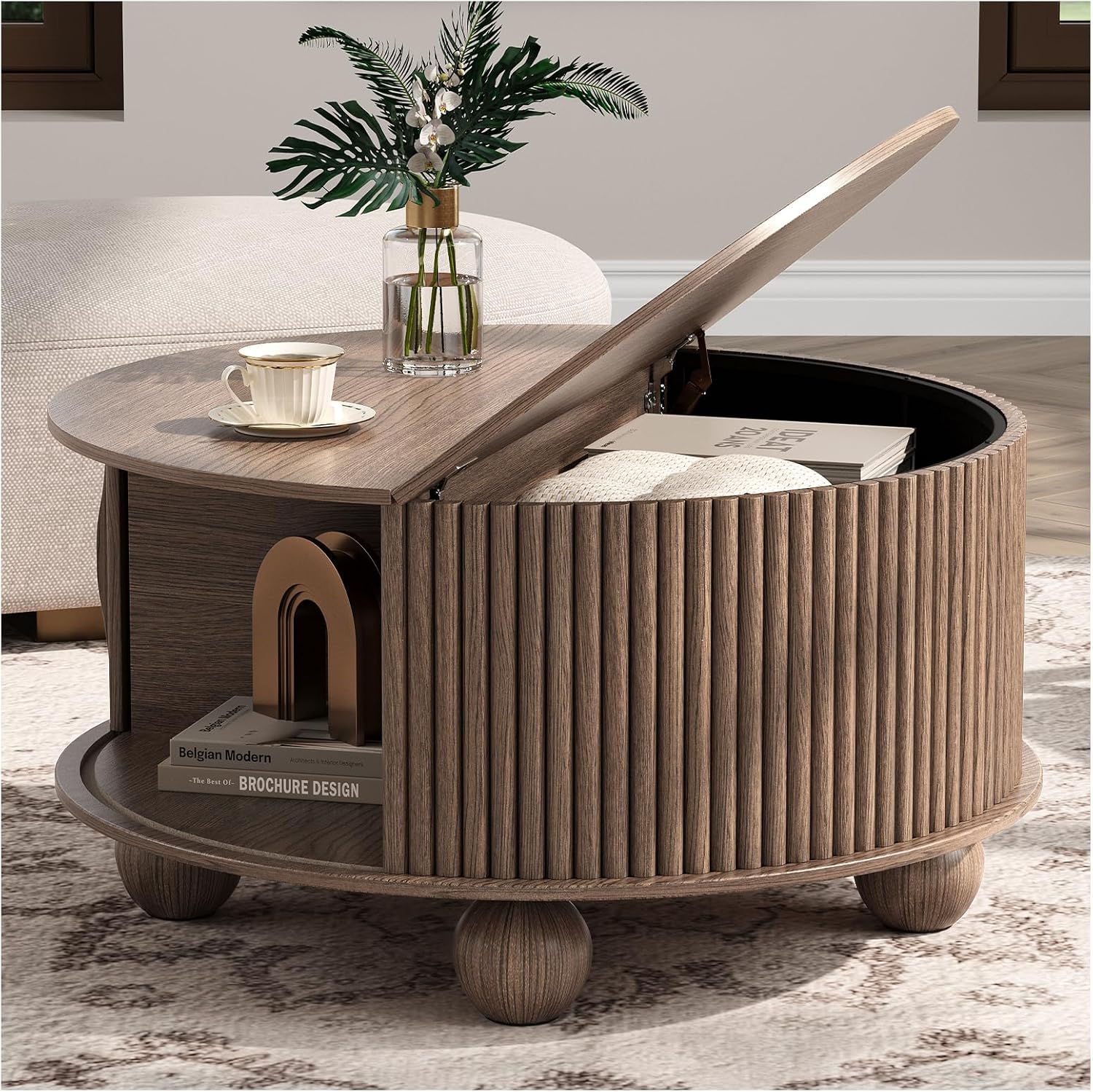 Round Coffee Table with Storage, 31.5