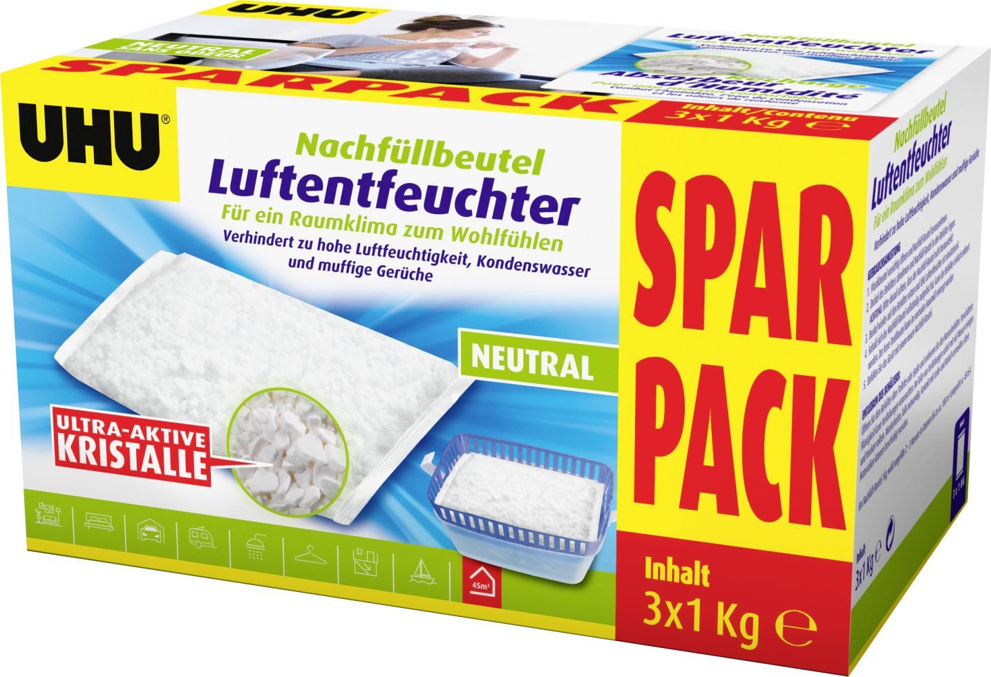 Luftentfeuchter UHU Luftentfeuchter Nachfüllbeutel Sparpack, 3 x