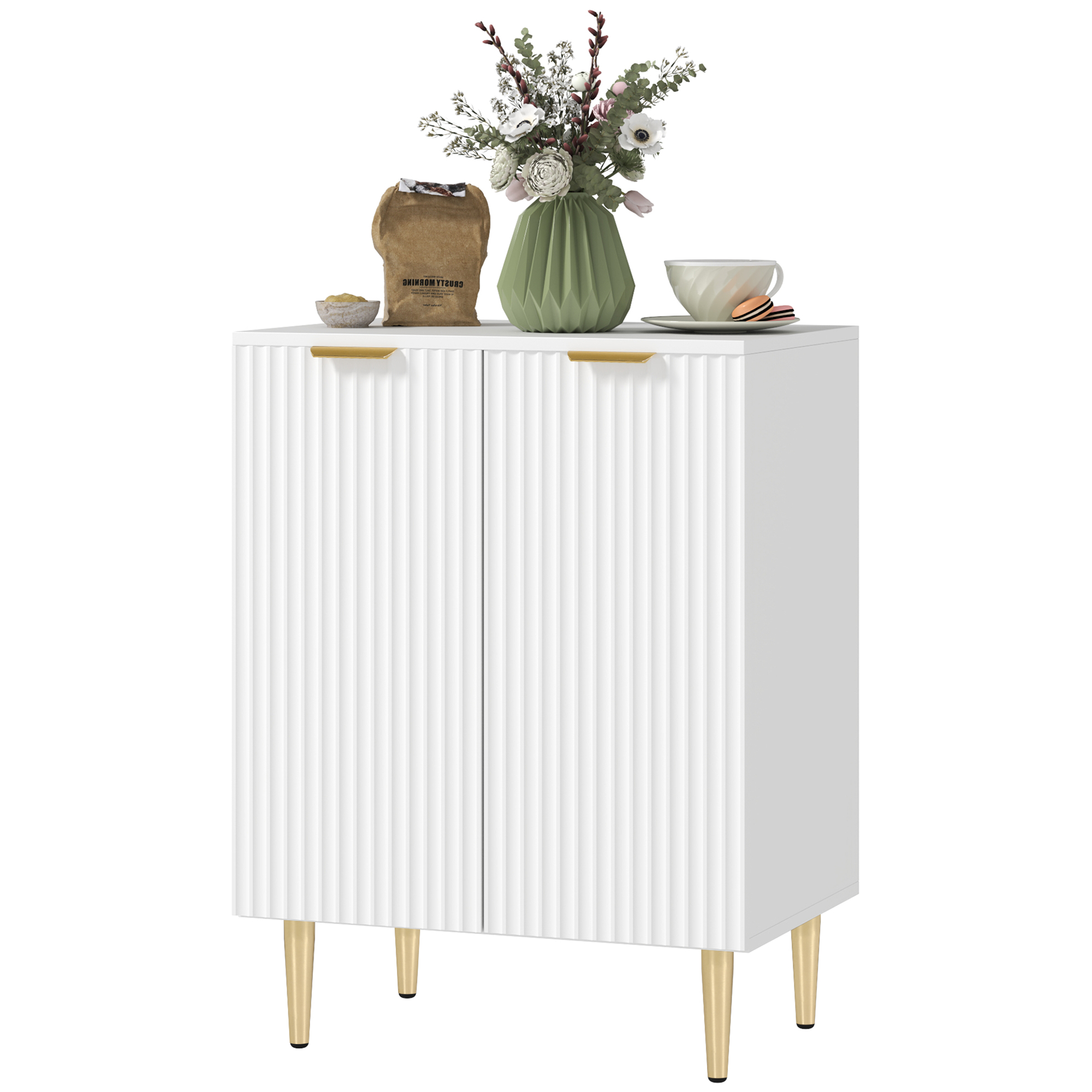 HOMCOM Küchenbuffet Aufbewahrungsmöbel mit 2 Türen verstellbarem Regal erhöhten Metallfüßen 60 x 40 x 80 cm weiß
