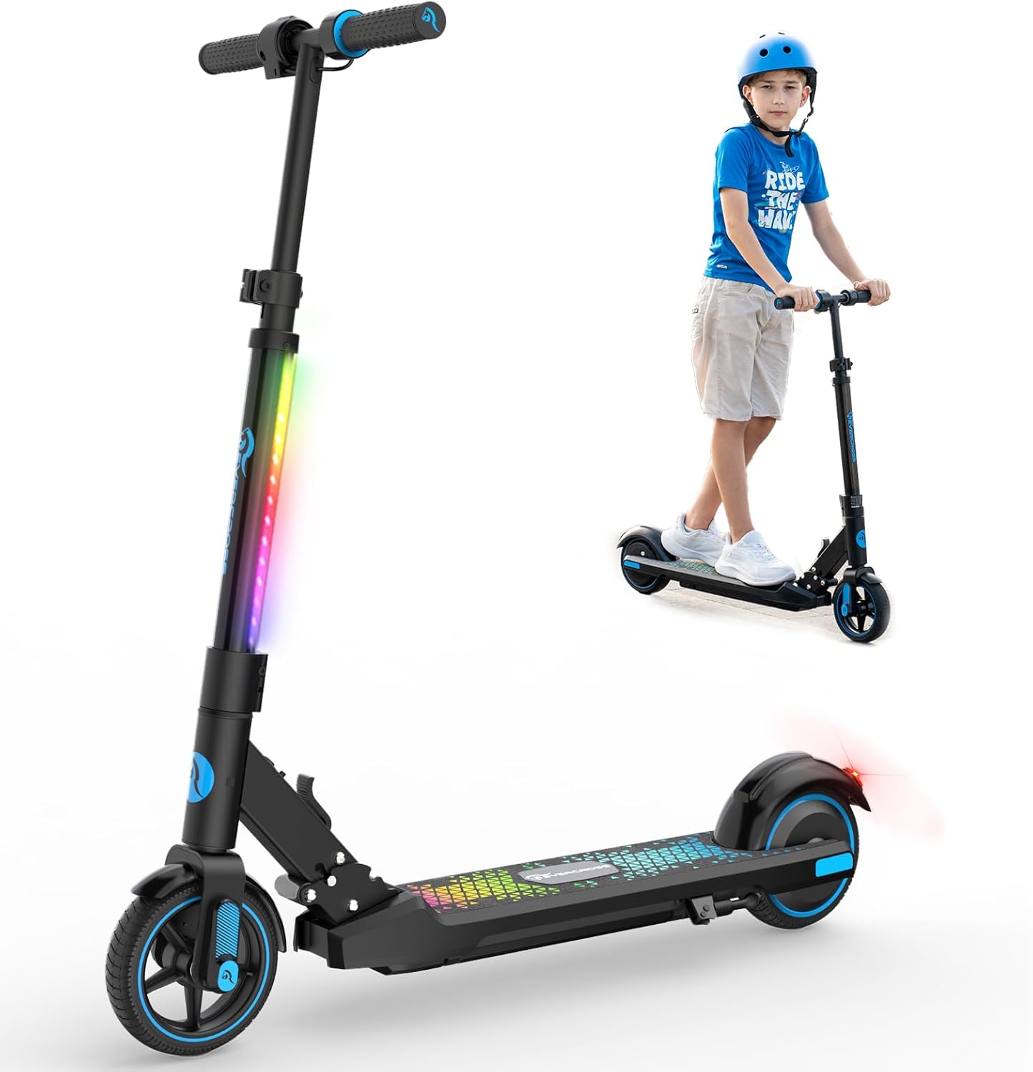 EVERCROSS EV06C Monopattino Elettrico, 6,5'' Monopattino Elettrico pieghevole per Bambini dai 6 ai 12 anni, fino a 15 KMH e 8 KM, display a LED, luci LED colorate, E Scooter per Bambini Bambine