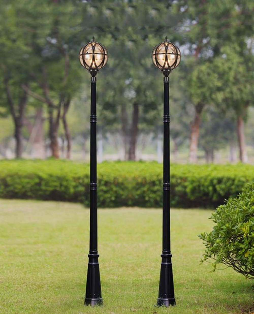 Retro Pfostenlampe Außen Rund Straßenleuchte Wasserdichte IP65 H240CM Mastlampe Outdoor Schwarz Aluminium Und Glas Robust Gartenlampe Rasen Villa Landschaft Standleuchte