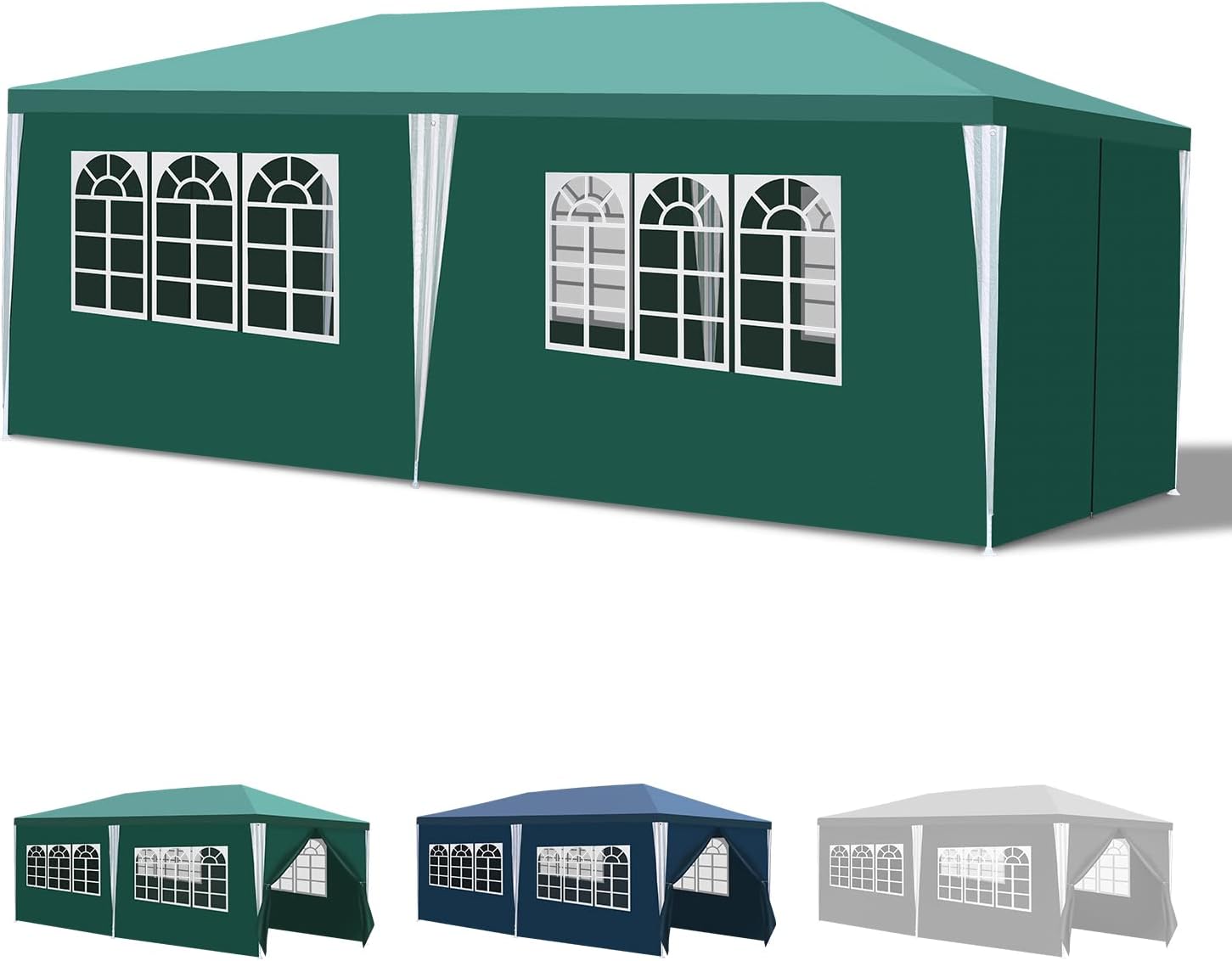 Yakimz Garden Gazebo Waterproof 3x6m Stable Winter Resistant with 6 Side Panels and Windows Gazebo Sun Shade for Party Marquee Marquee Festival Green