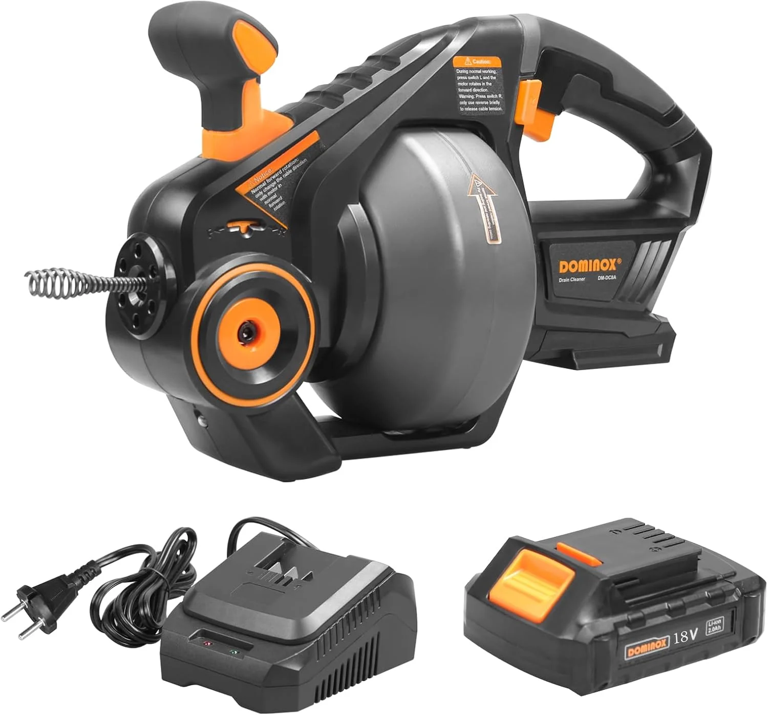 18V Akku-Rohrreiniger mit 7,6m Reinigungsspirale, Abflussreiniger Spirale für 18-65mm Rohrverstopfungen