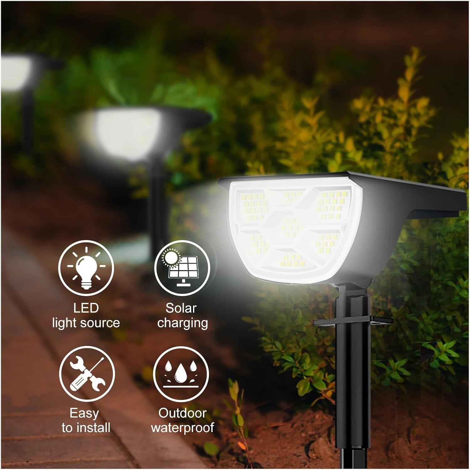 RGB-LED-Landschaftsstrahler, 68 helle Lichter, IP65, wasserdicht, 3 Beleuchtungsmodi, energieeffiziente Außenbeleuchtung für Haustür, Hinterhof, Garage, 4 Stück