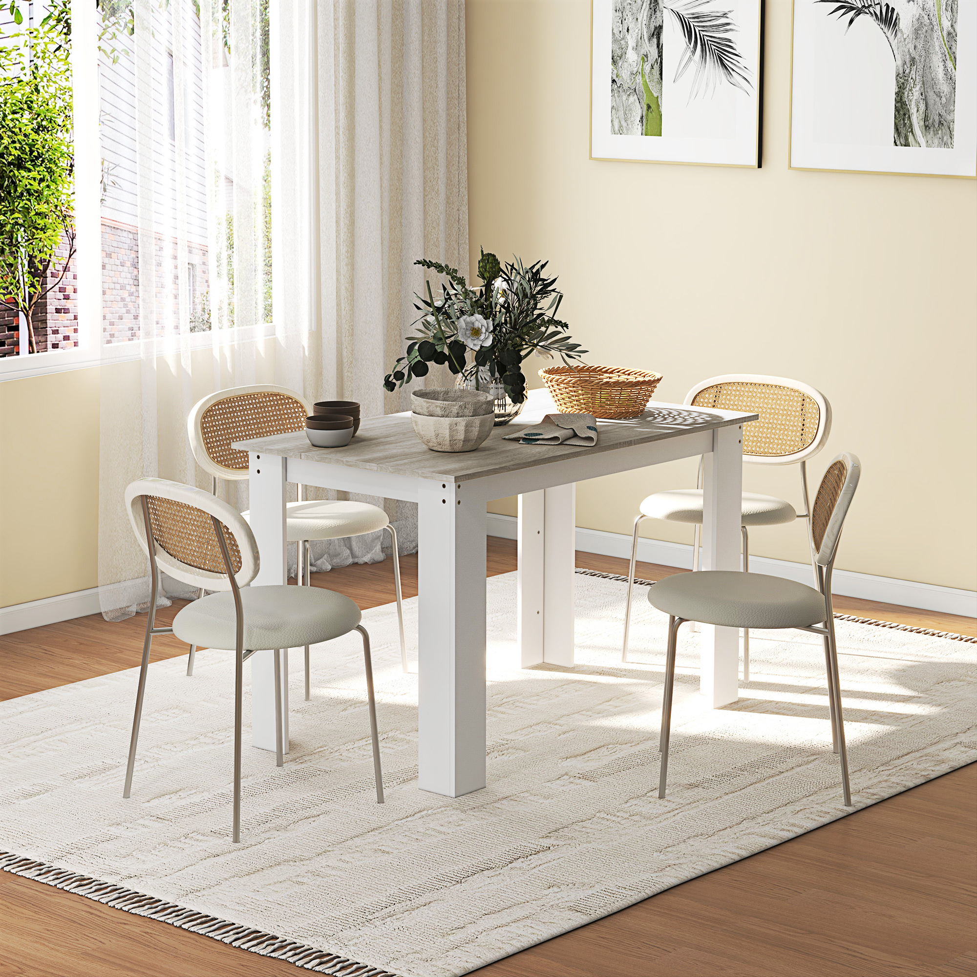 HOMCOM Moderner Esstisch aus Holz für 4-6 Personen, 120x69x75cm, Grau und Weiß