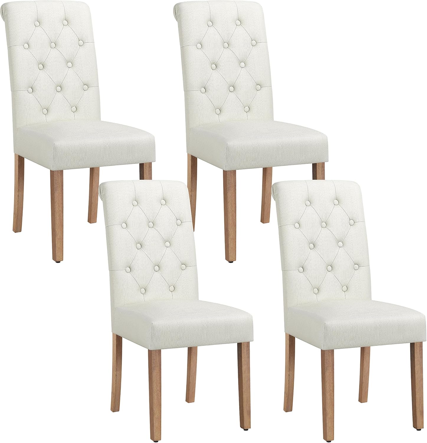 Yaheetech Set 4 Sedie Imbottite Sala da Pranzo con Schienale Alto Sedia da Cucina Gambe in Legno Sedie Eleganti Massello con Bottoni per Soggiorno Camera da Letto Beige/Tessuto