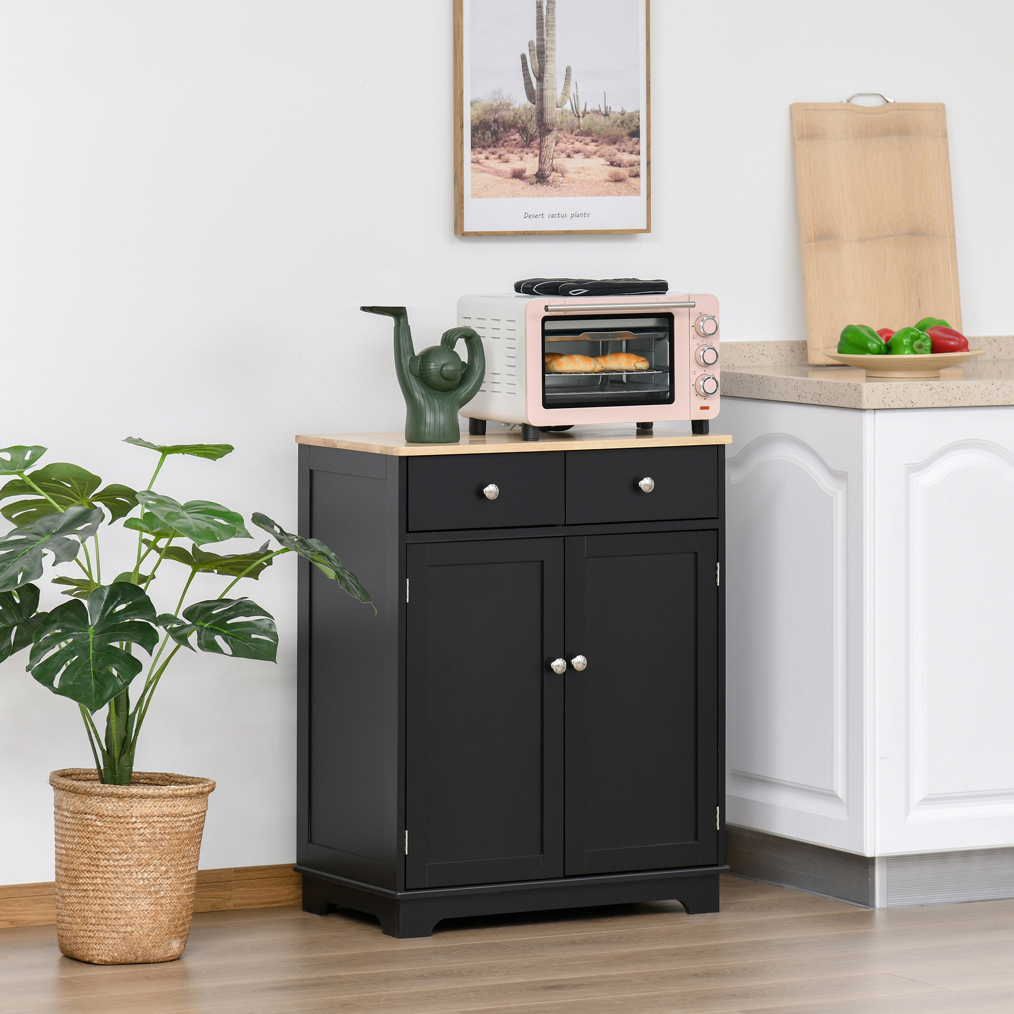HOMCOM Aufbewahrungsschrank für Wohnzimmer mit Schränken, 2 Schubladen und verstellbaren Regalen, 68x40,3x85cm, Schwarz und Naturholz