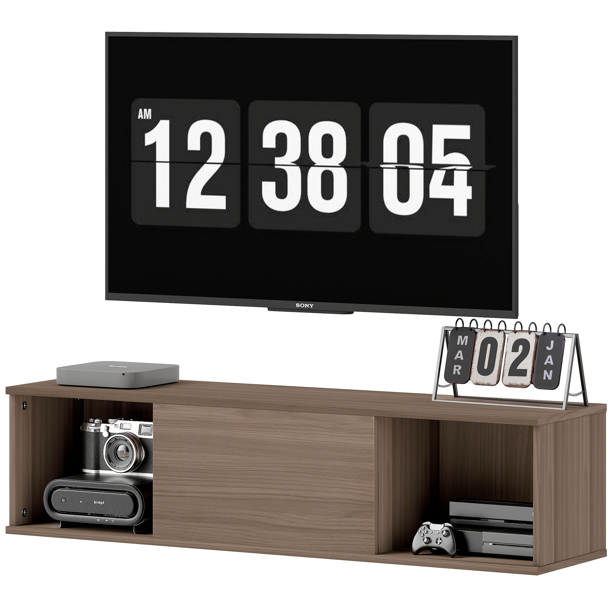HOMCOM Wandschrank für das Badezimmer Badezimmerschrank zum Aufhängen mit 2 offenen Fächern und Klapptür 120x30x29,5 cm Braun
