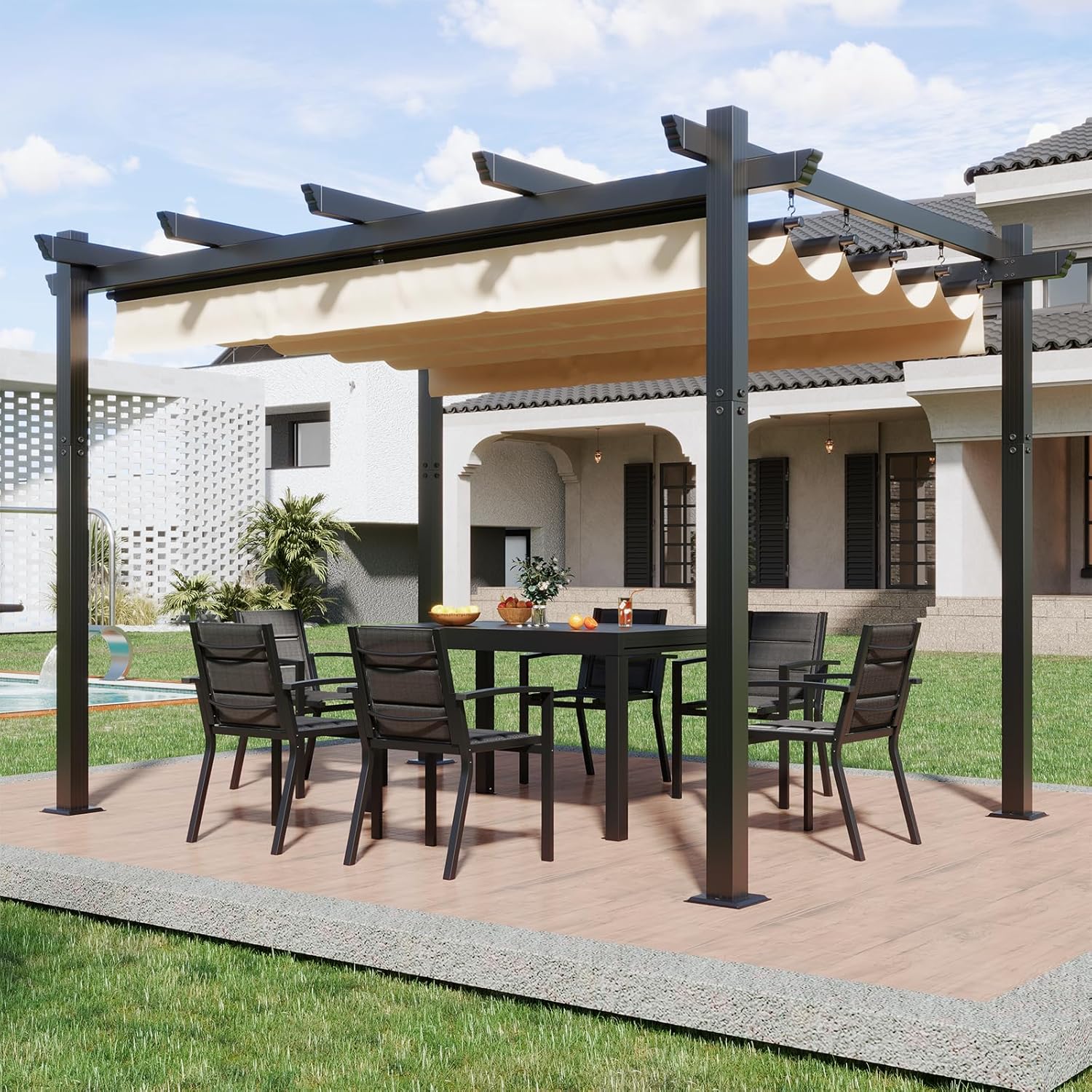 Devoko Pergola Gazebo 3 x 4 cm, Durable Outdoor Gazebo for Garden, UV50+, Bioclimatic Pergola for Garden Patio Furniture, Beige
