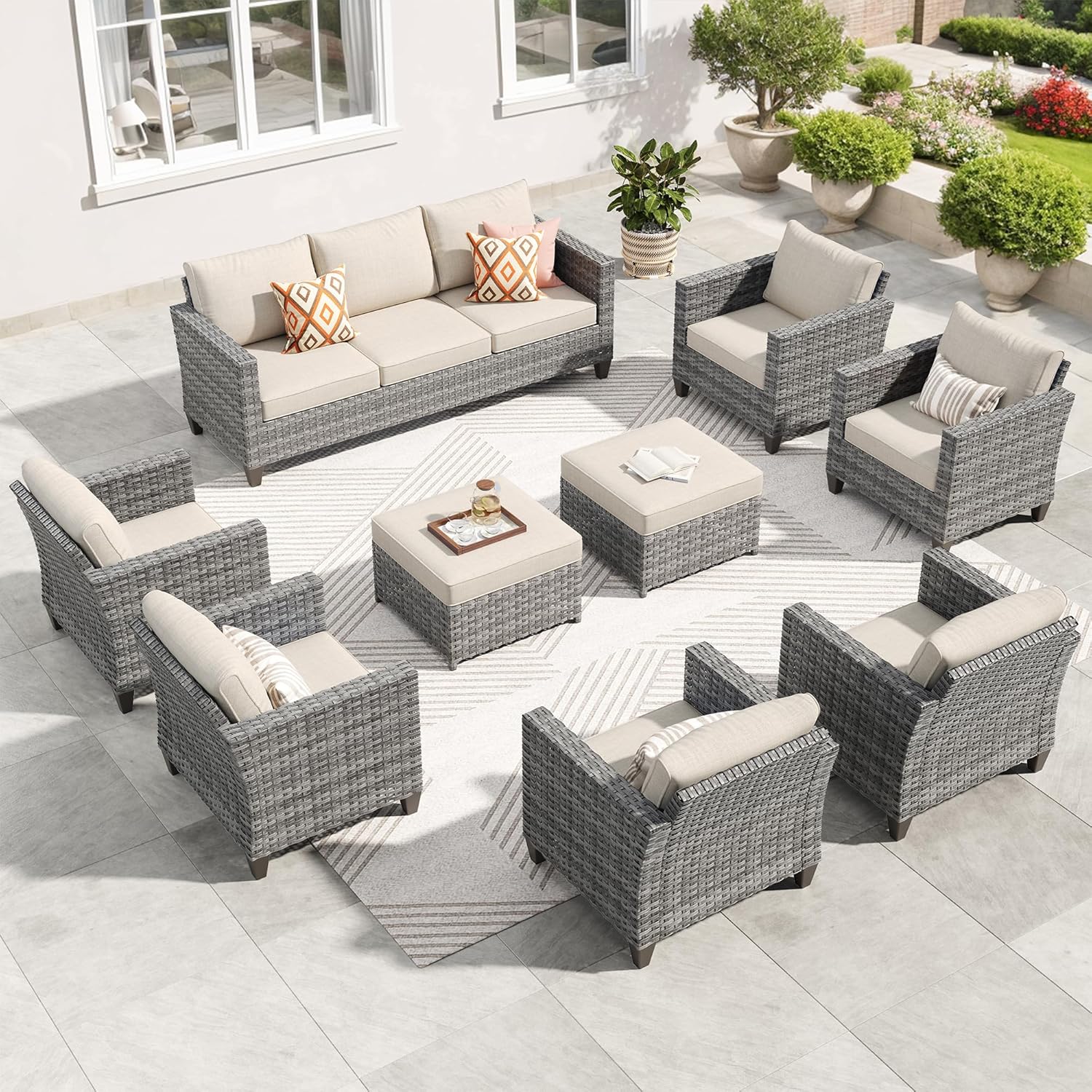 5 Pieces Outdoor Wicker Sofa Couch with Chairs