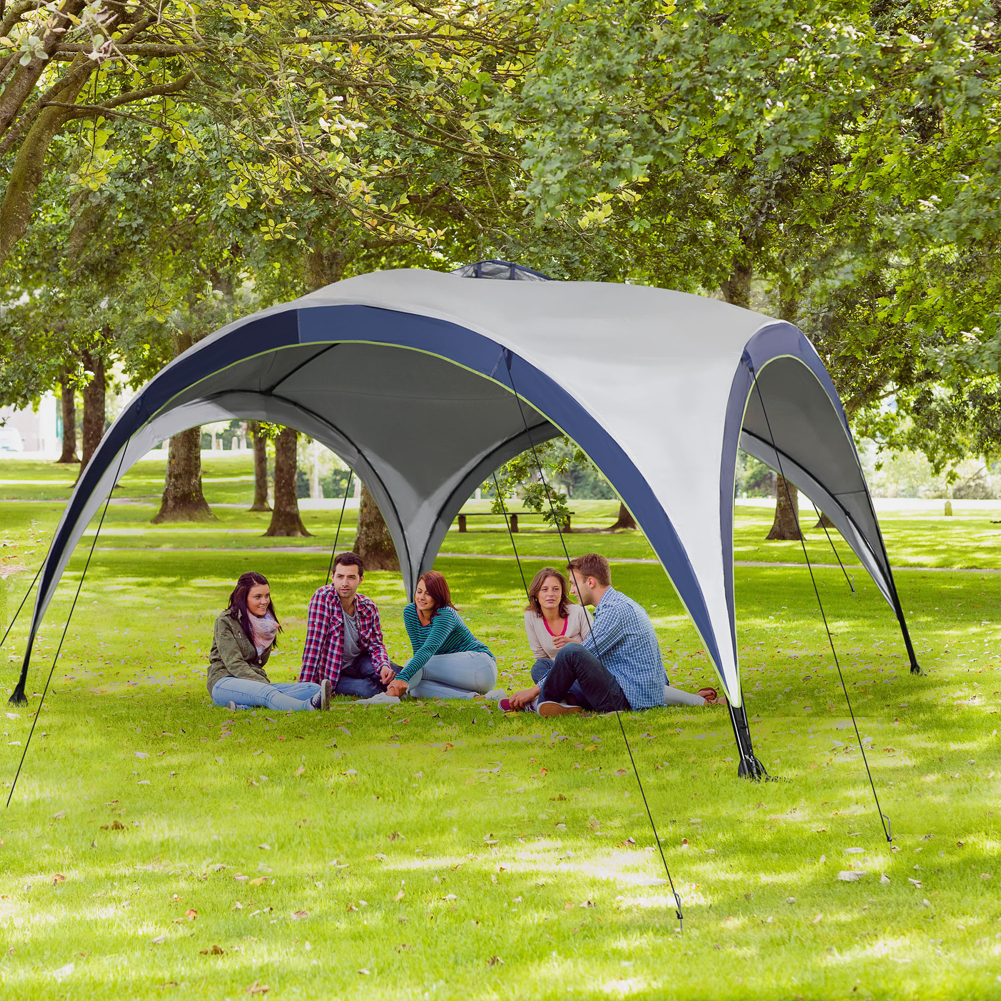 Outsunny Garten Pavillon Gartenzelt Festzelt Partyzelt Sonnenschutz wetterfest Metallstange + Polyester Cremeweiß + Blau 4 x 4 x 2,5 m