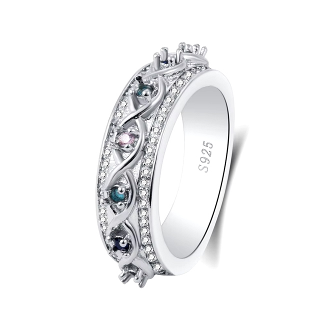 925 Sterling Silver Pave Small Clear Colorful Stone Ring