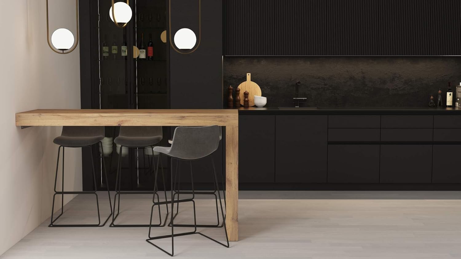 Mobili Fiver, Penisola Evolution 180x60, Rovere Rustico, Tavolo Penisola Cucina per 6 persone, Made in Italy