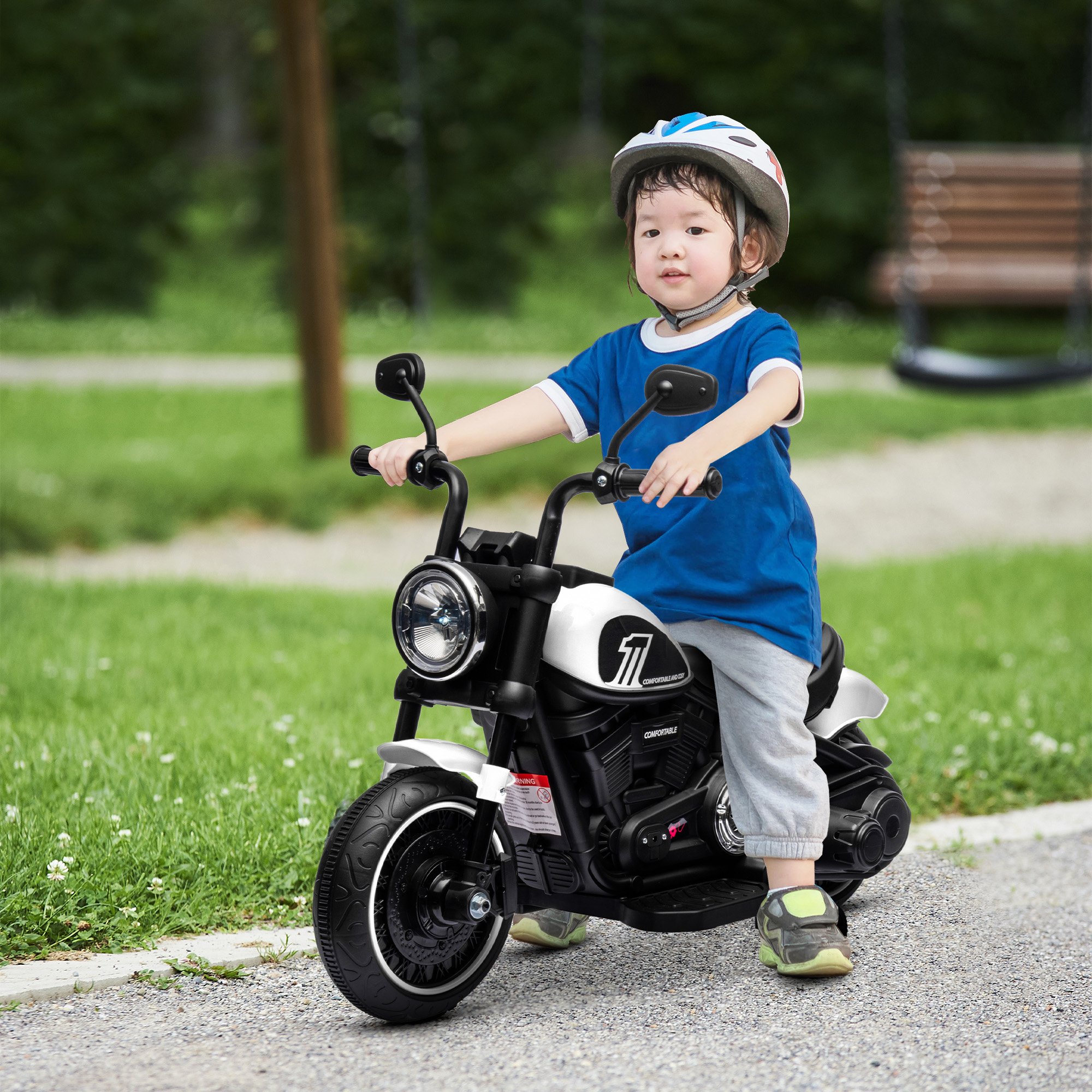 Elektrische Kinder Motorfiets met LED-Koplamp, Afneembare Zijwieltjes, Comfortabele Zitting, Rood/Zwart