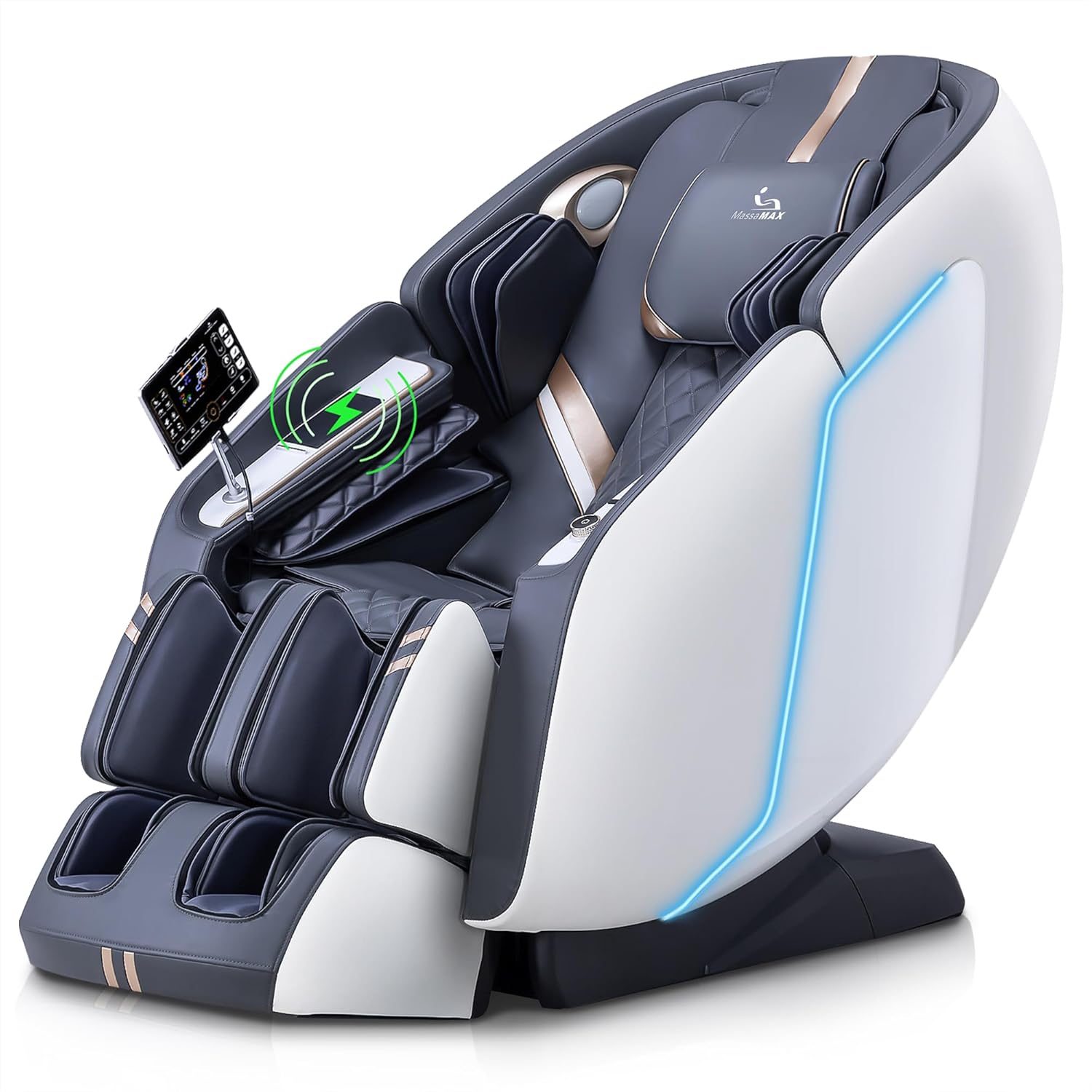 MassaMAX 4D Full Body Massage Chair with Zero Gravity, Extendable Footrest, SL Track, 15 Modes, AI Voice Control, Yoga Stretch, Foot Rollers, and Waist & Calves Heating Comfort with Cover (White)
