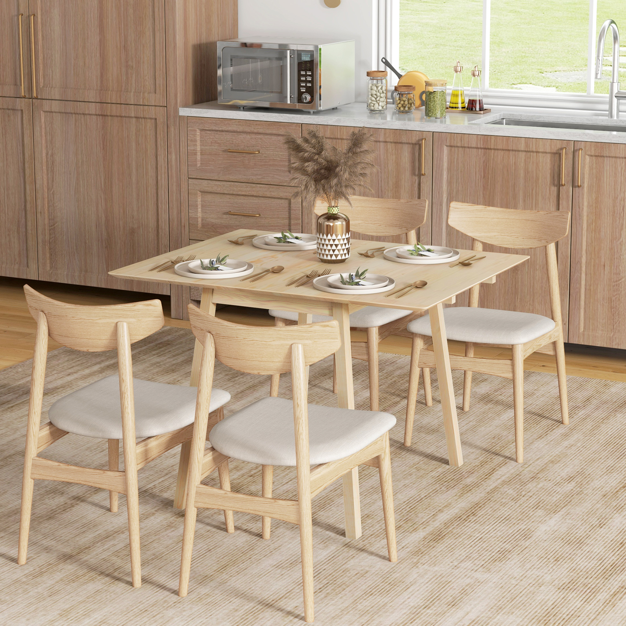 HOMCOM Esstisch Klapptisch Küchentisch, 2 aufklappbare Flächen, 110 x 86 x 75 cm, Natur