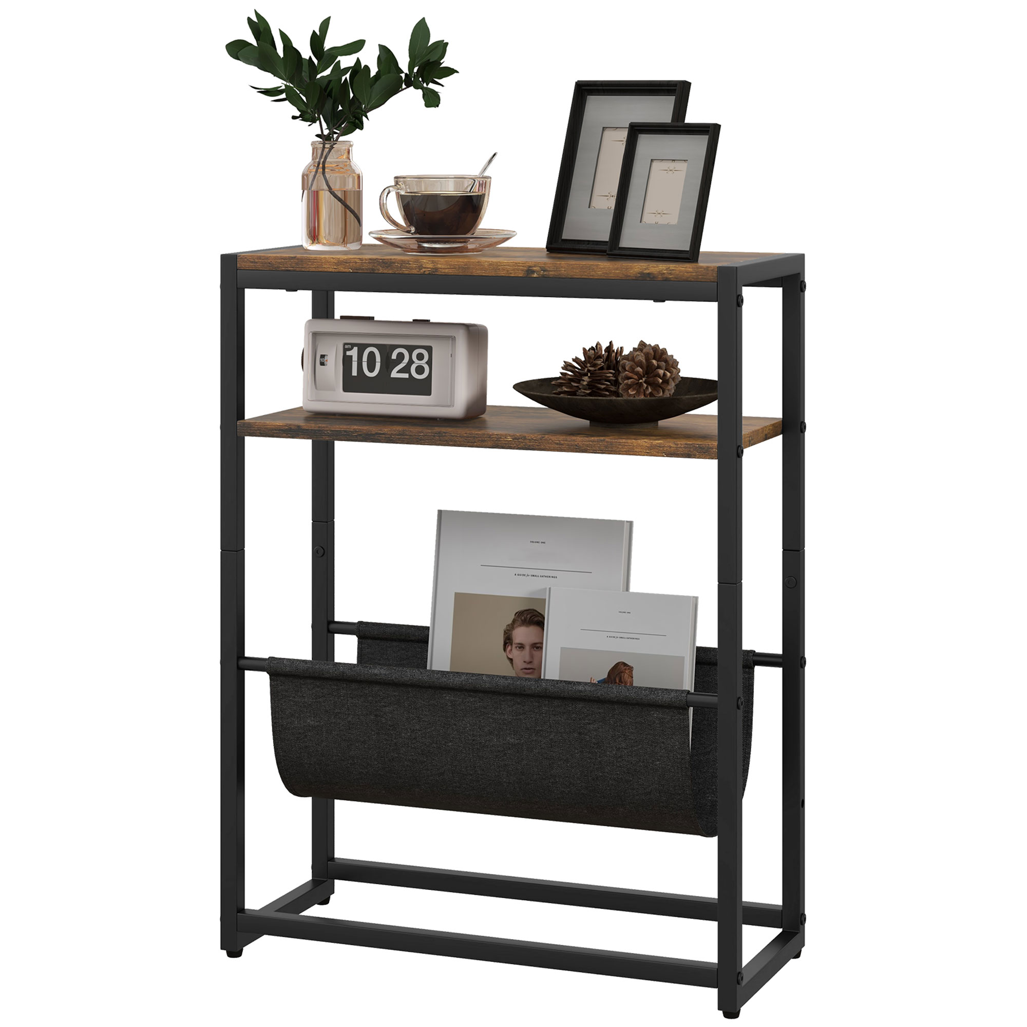 HOMCOM Beistelltisch Sofatisch mit Regal und Zeitschriftenhalter Industriedesign - 43B x 18T x 56H cm