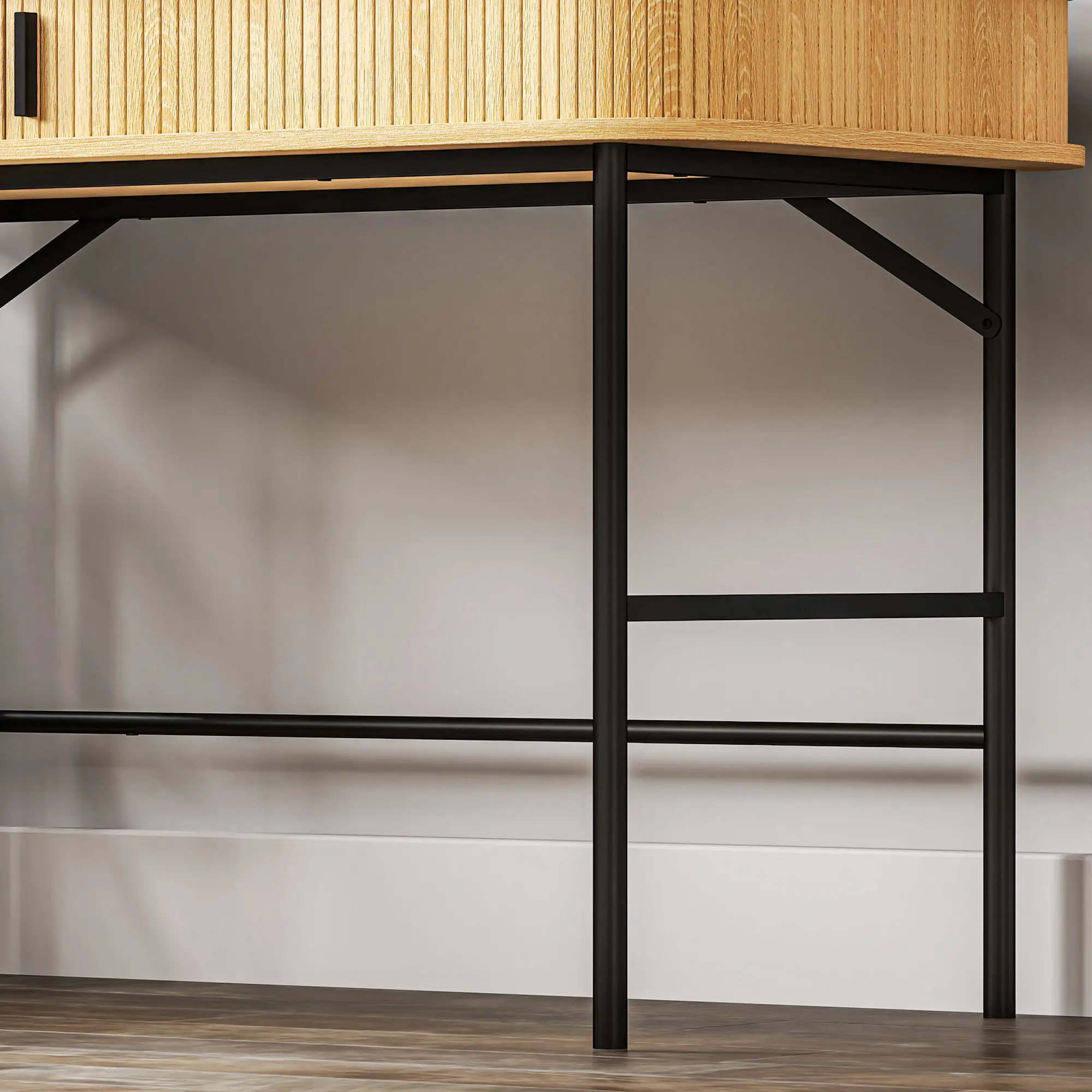 HOMCOM Schreibtisch mit Stauraum Lamellendekor Eiche