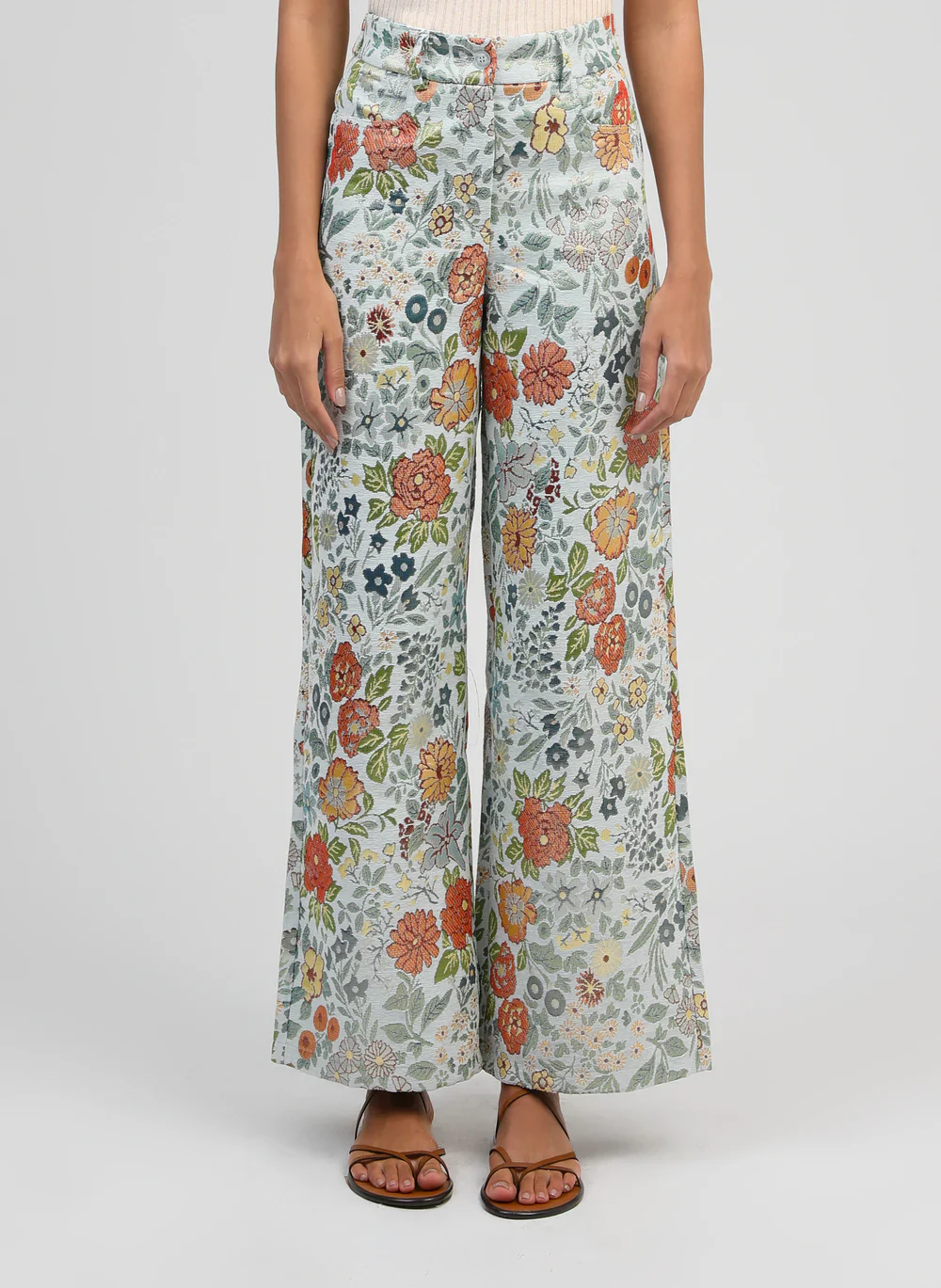 Sage Floral Design Trousers �� An'ge
