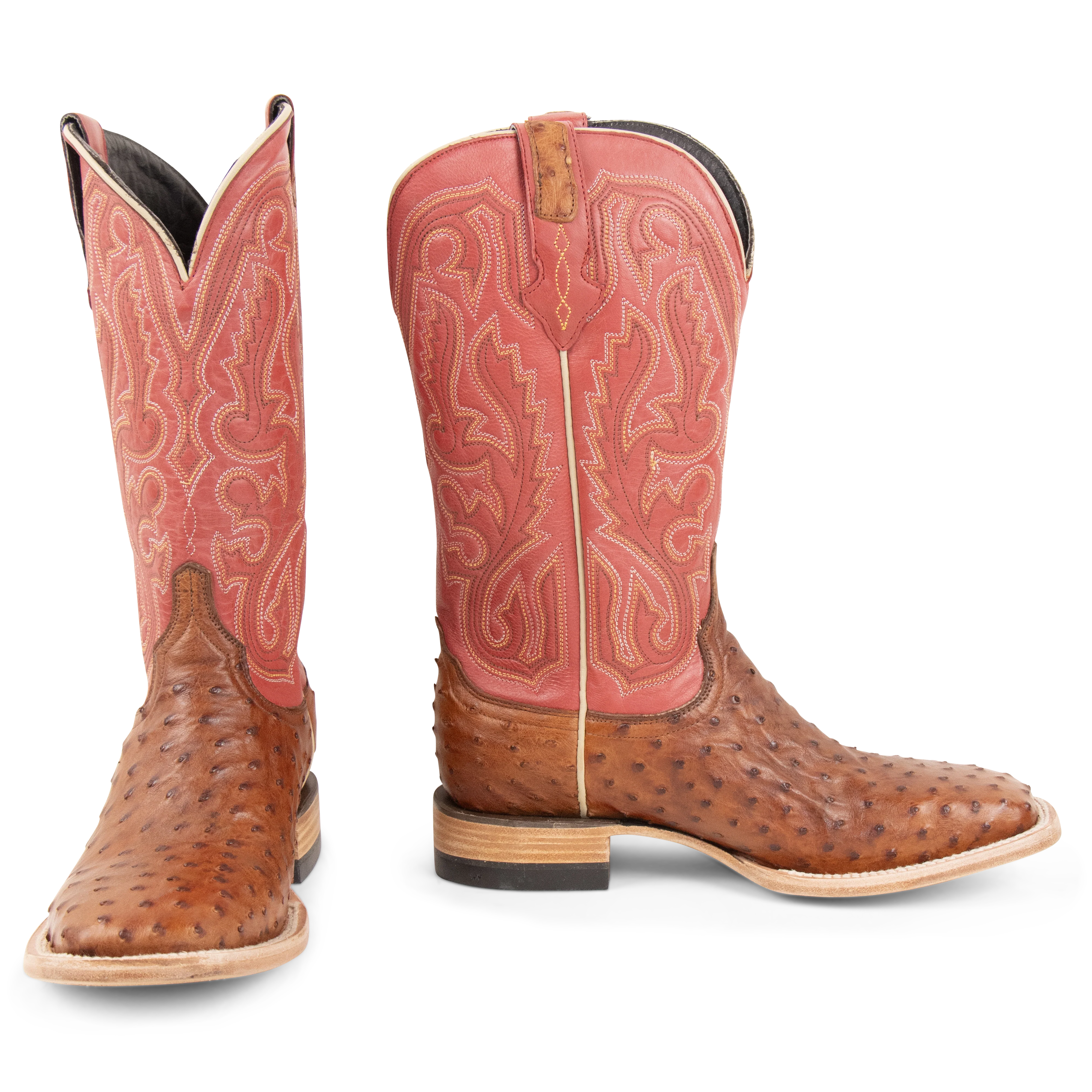 Full Quill Ostrich Cognac - Square Toe