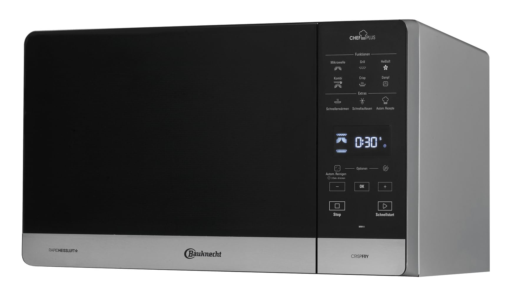 Mikrowelle 25 l mit Heißluft Grill und Dampfgarfunktion 800 W freistehend mit Crisp-Platte Dampfgarbehälter und Grillrost