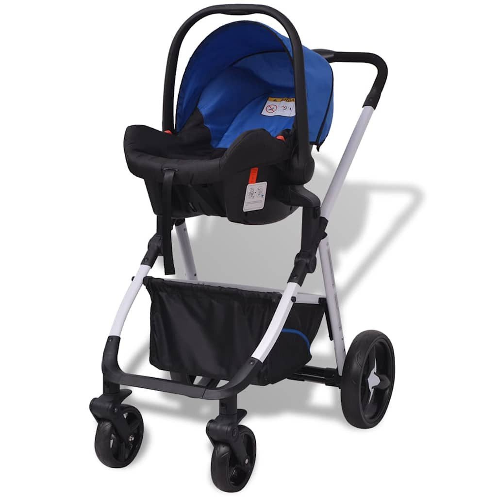Kinder-Buggy 3-in-1 Kinderwagen Aluminium Blau und Schwarz