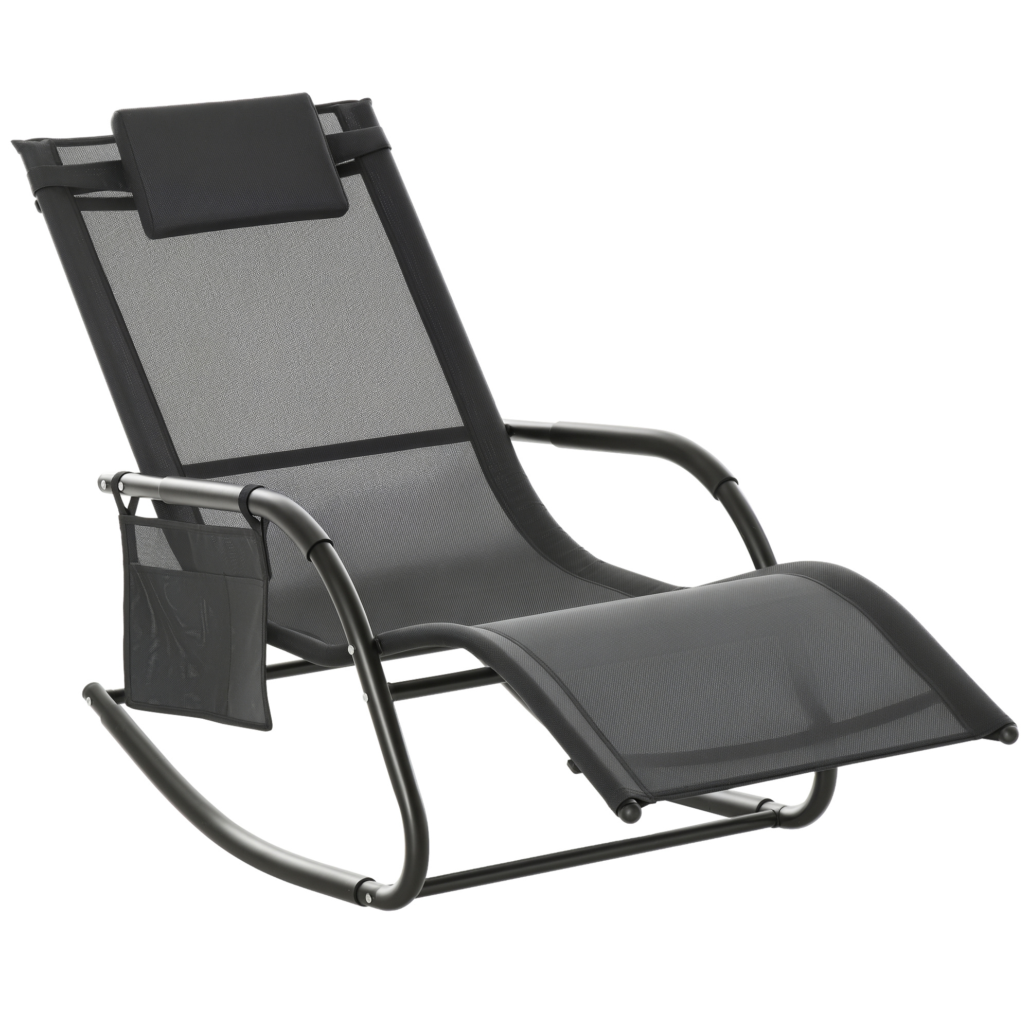 Outsunny Schaukelstuhl Schwingsessel Gartenstuh Schaukelliege Metall Mesh Schwarz+Hellgrau 150 x 62 x 88 cm