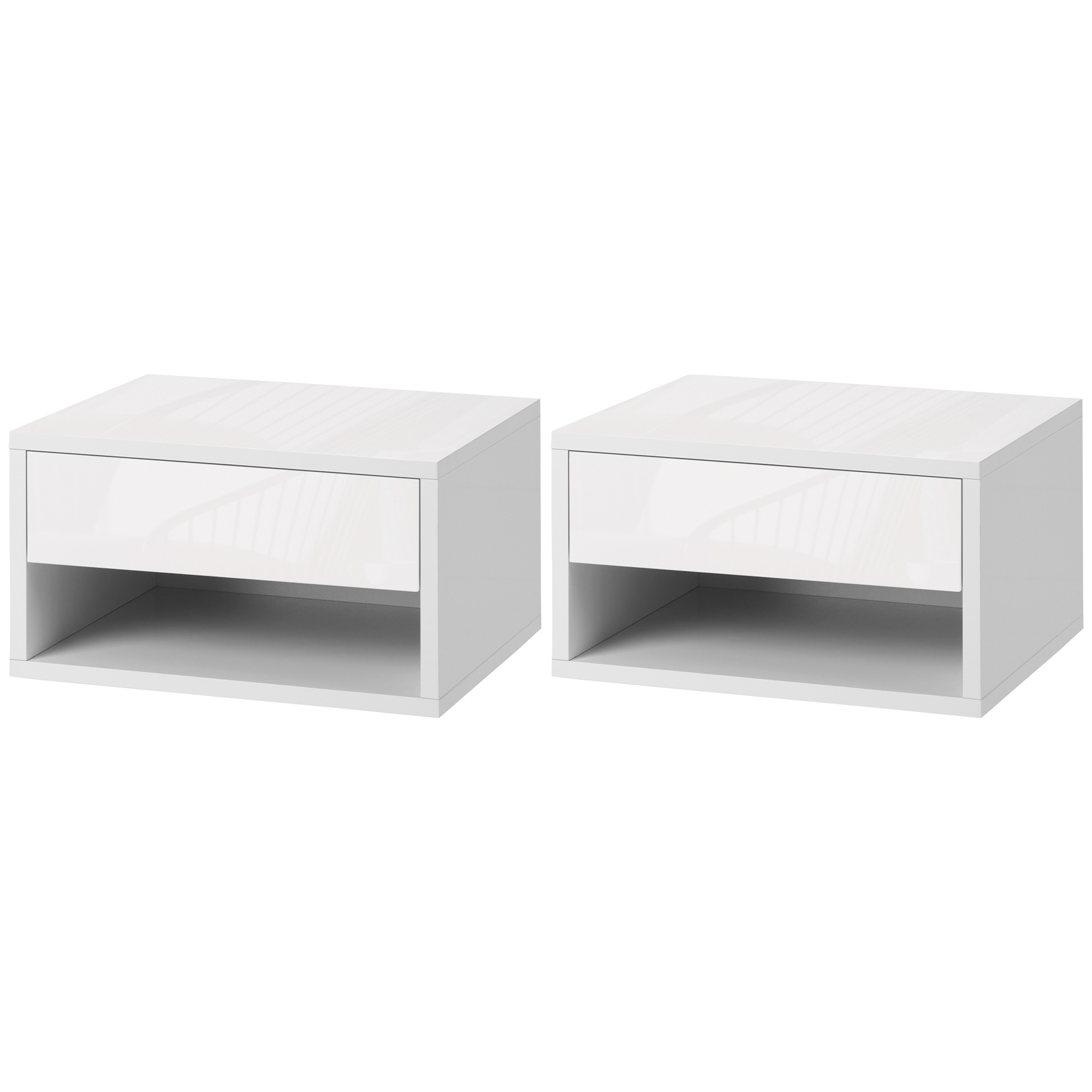 HOMCOM Set aus 2 Wand-Nachttischen Nachttisch ausziehbare Schublade Fach Regal Holz Maße 37B x 32T x 21H cm Weiß