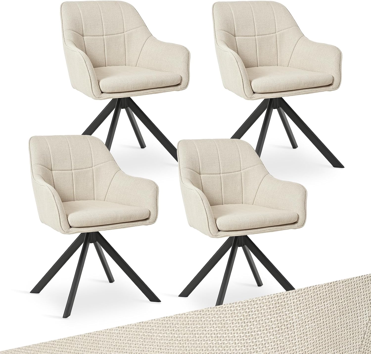 Goeurvant Esszimmerstuhl, Beige, Drehstuhl Esszimmer mit Armlehne, 4er Set drehbarer, Küchenstuhl, Polsterstuhl