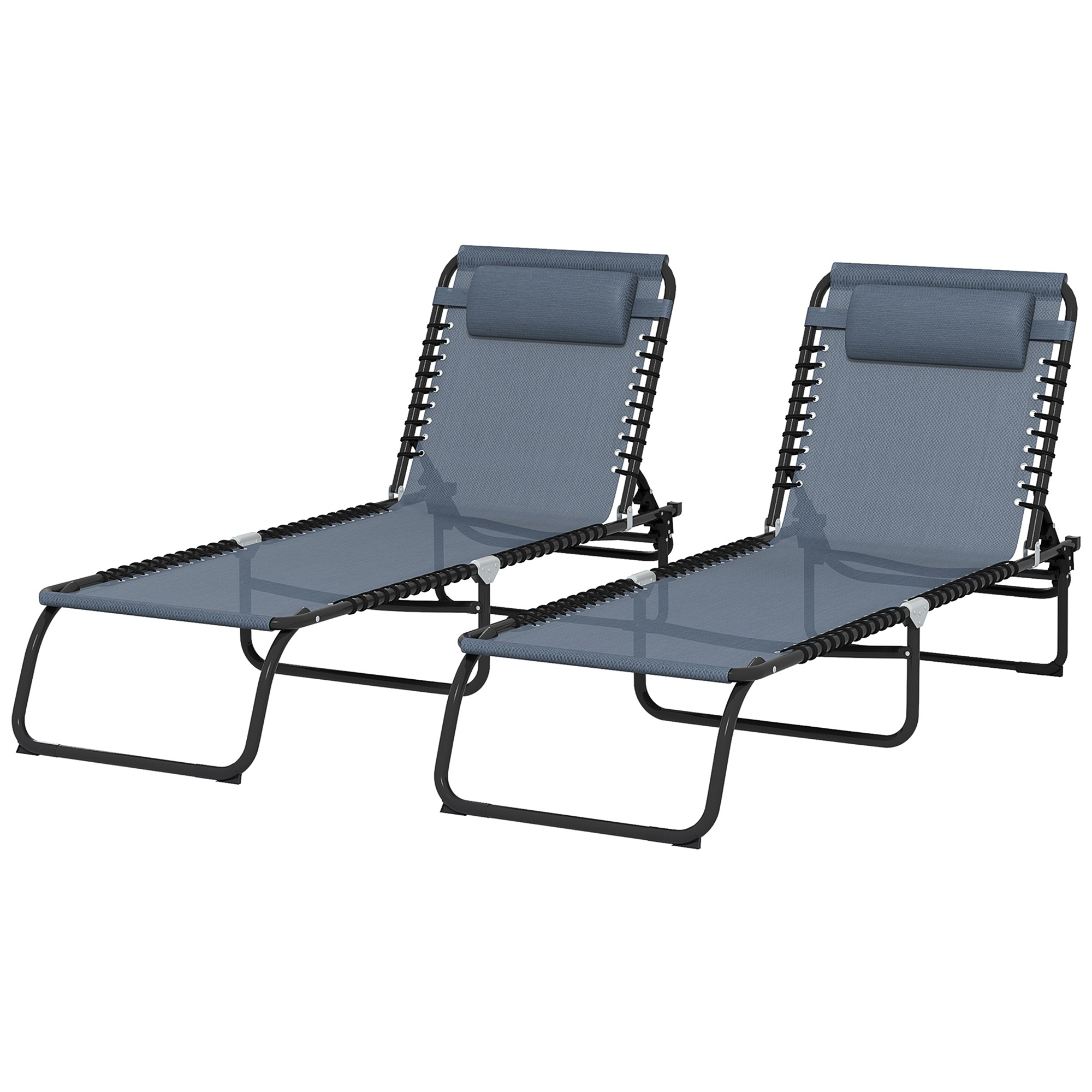 Outsunny Set mit 2 klappbaren Sonnenliegen, verstellbare Rückenlehne in mehreren Positionen, thermoplastischer Stahl, elastische Schnüre, graues Textilene