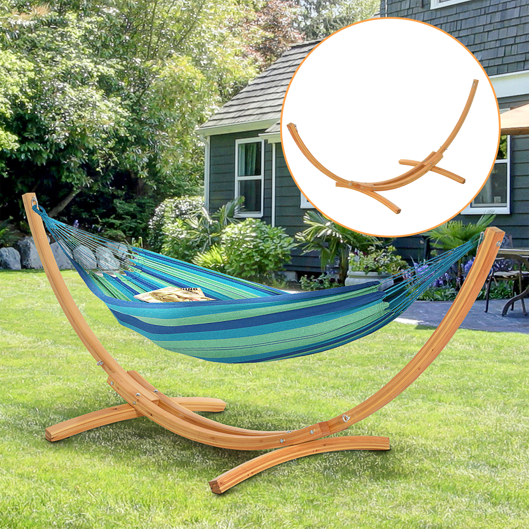 Outsunny Hängemattengestell für Hängematte Hängemattenständer mit Zugseil Garten Strand Kiefer 325 x 120 x 118 cm bis 120 kg
