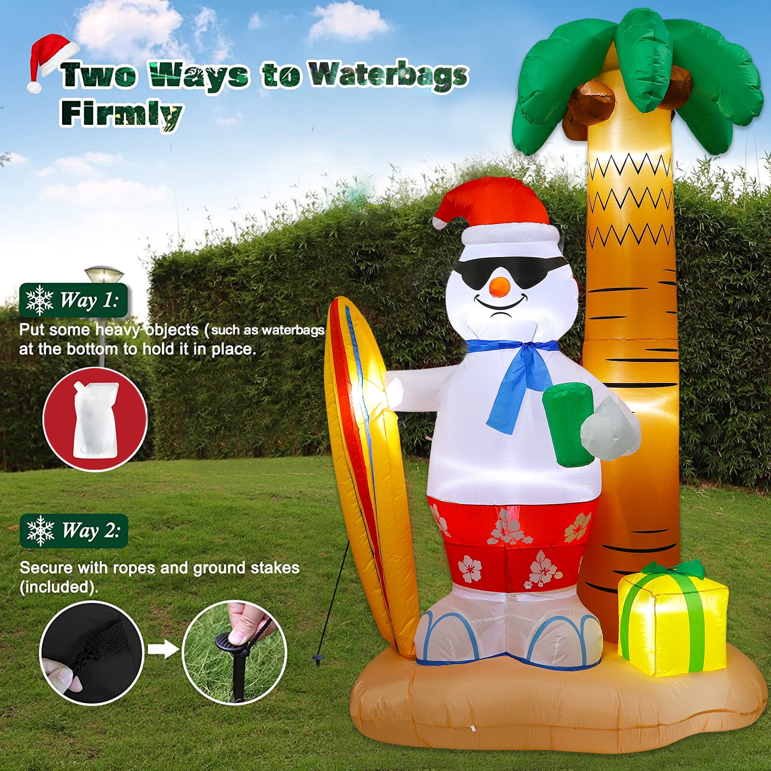 JingleJoy 8ft Inflatable Santa & Snowman with LED Lights &ndash; Outdoor Christmas Decoration