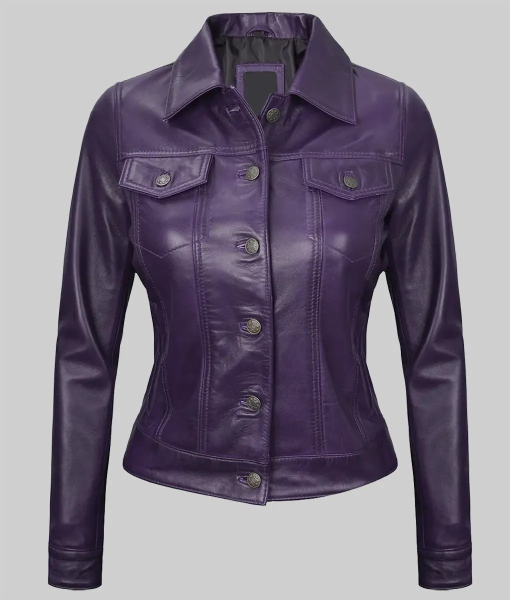 Nerissa Purple Leather Trucker Jacket